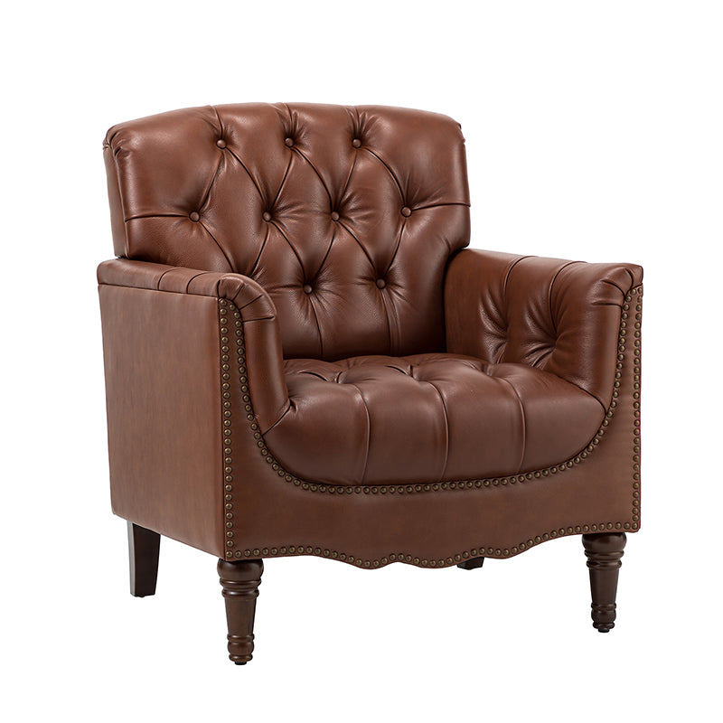 Premium Genuine Leather Armchair - Handcrafted Modern Lounge Chair for Living Room, Office & Study - Brown Leather Recliner with Solid Wood Frame - Perfect for Home Decor & Relaxation