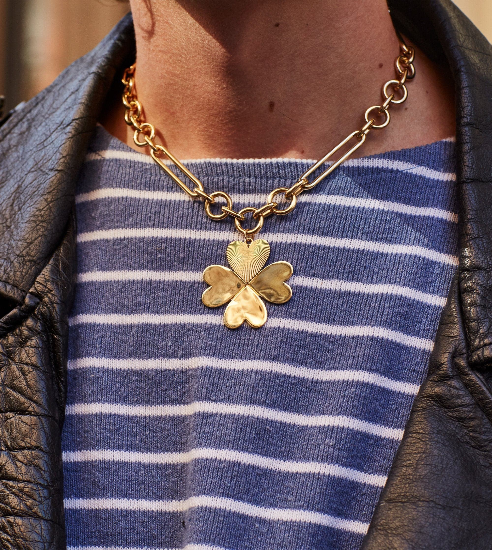 Four Leaf Clover Oversized Pendant Necklace - Lucky Charm Jewelry for Women, Gift for Her, St. Patrick's Day Accessory, Boho Fashion Statement