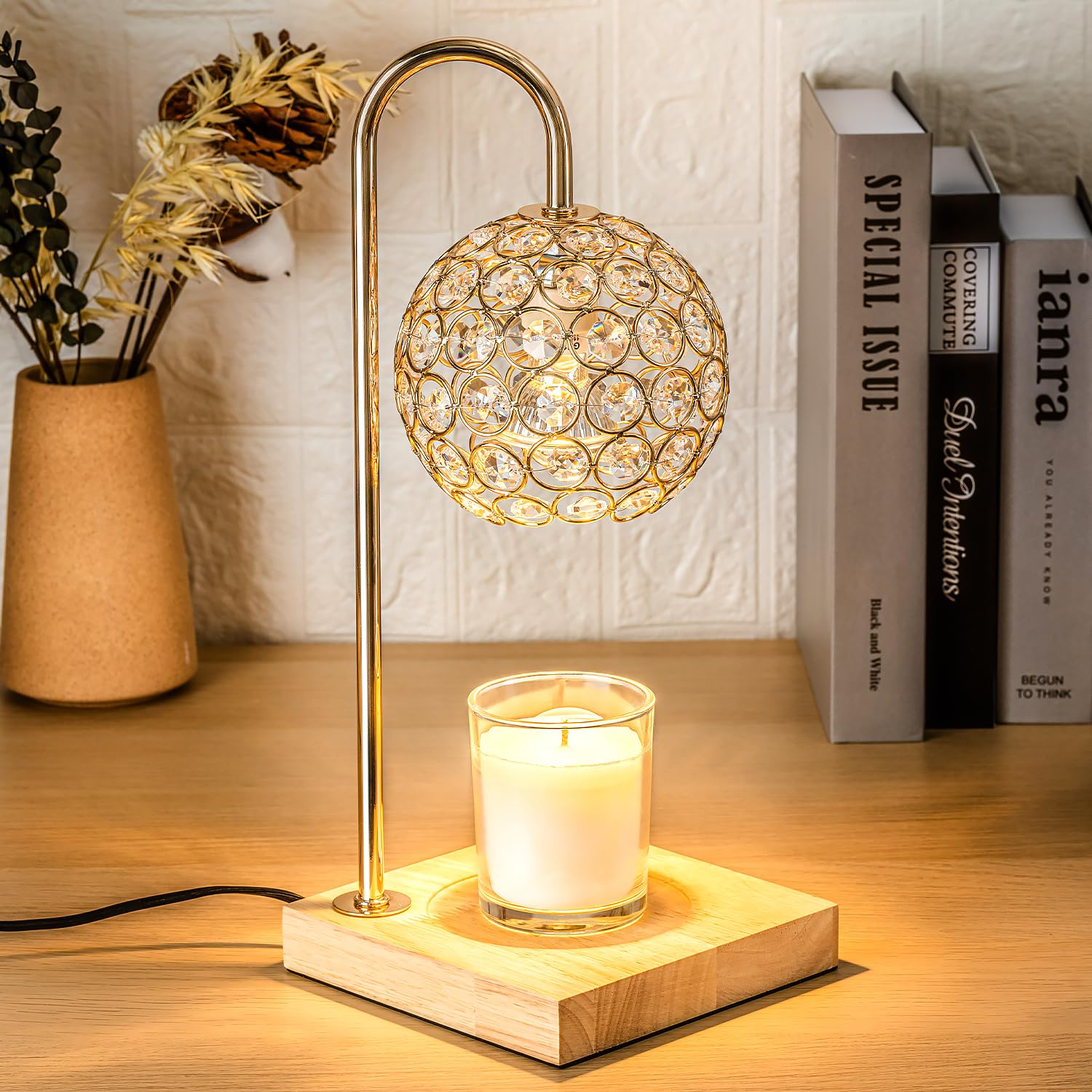 Premium Gold Diamond Candle Warmer Lamp with Timer - 2 Bulbs Included - Elegant Home Decor for Bedroom, Living Room & Office - Perfect Birthday Gift for Women, Mom & Home Lovers - Wax Melt Warmer for Aromatherapy & Cozy Ambiance