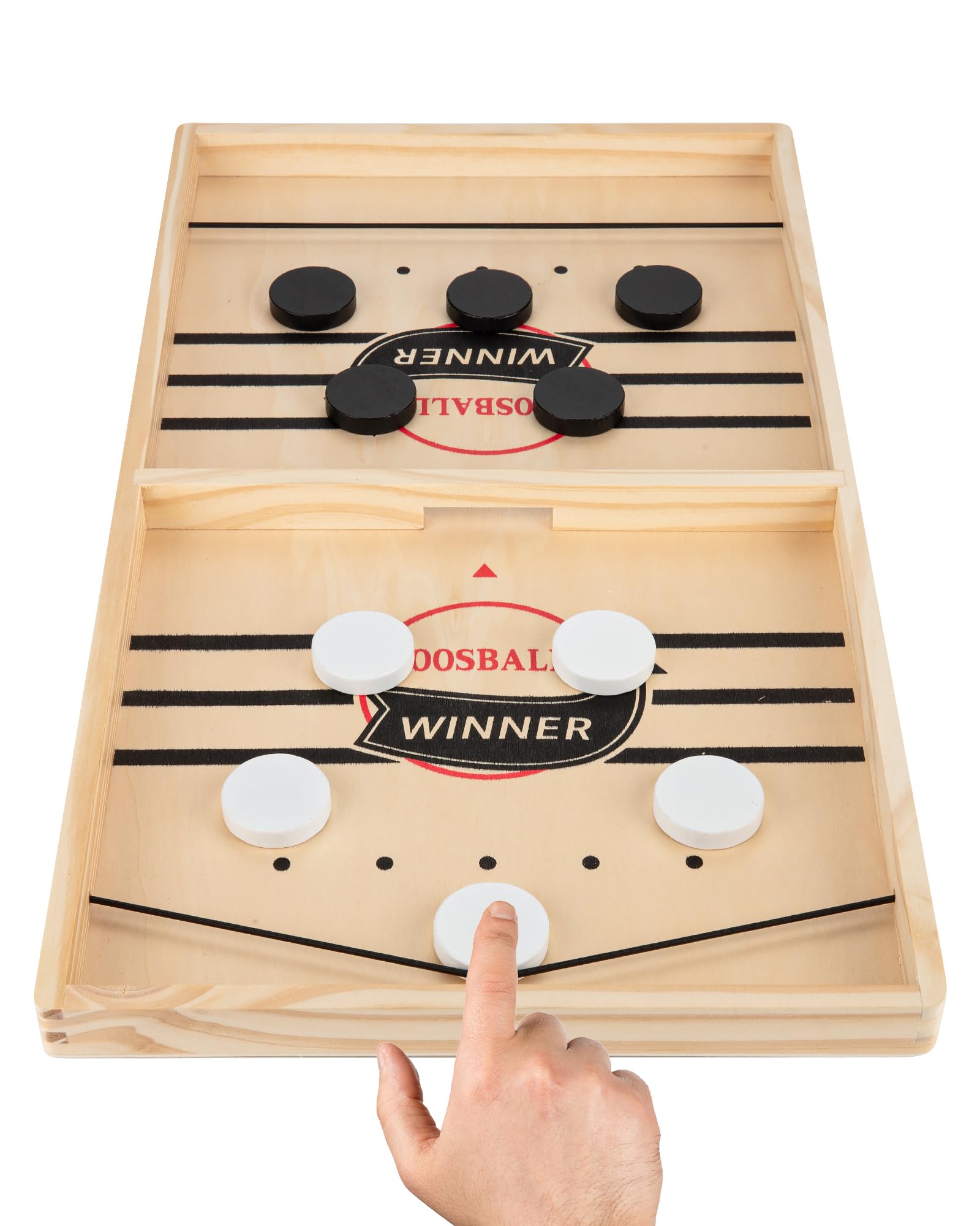 Large Sling Puck Game Set - Fast-Paced Wooden Hockey Tabletop Battle Game for Kids & Adults - Perfect for Family Game Nights, Parties & Indoor Entertainment