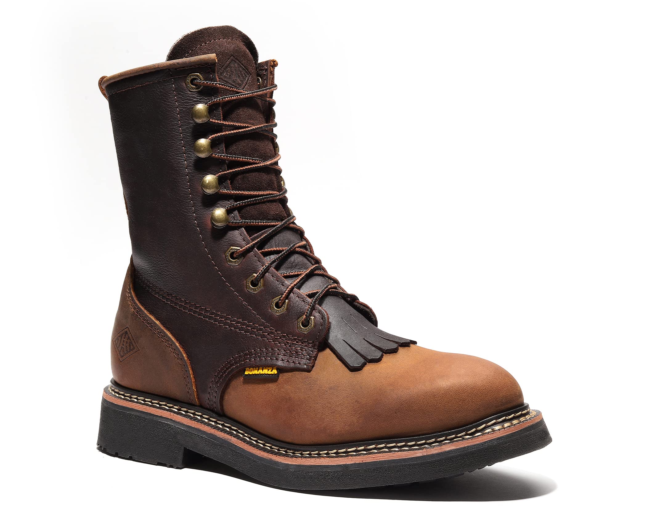 Men's Bonanza Boondocks 8-Inch Lace-Up Work Boots - Premium Leather Non-Safety Toe, Oil & Abrasion Resistant PU Outsole - Ideal for Construction, Landscaping & Outdoor Work