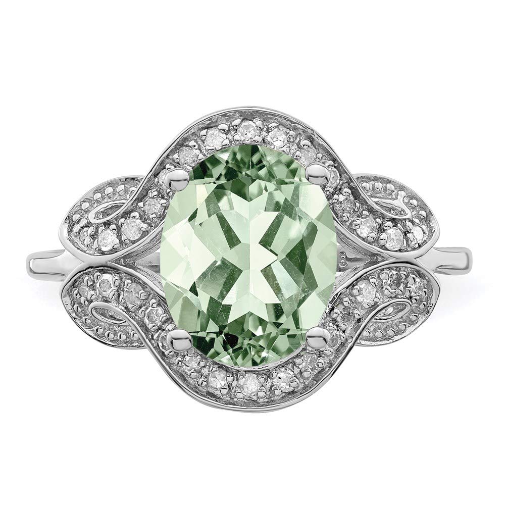 925 Sterling Silver Diamond & Oval Green Quartz Ring for Women - Elegant Fine Jewelry Gift for Her - Perfect for Weddings, Anniversaries & Special Occasions