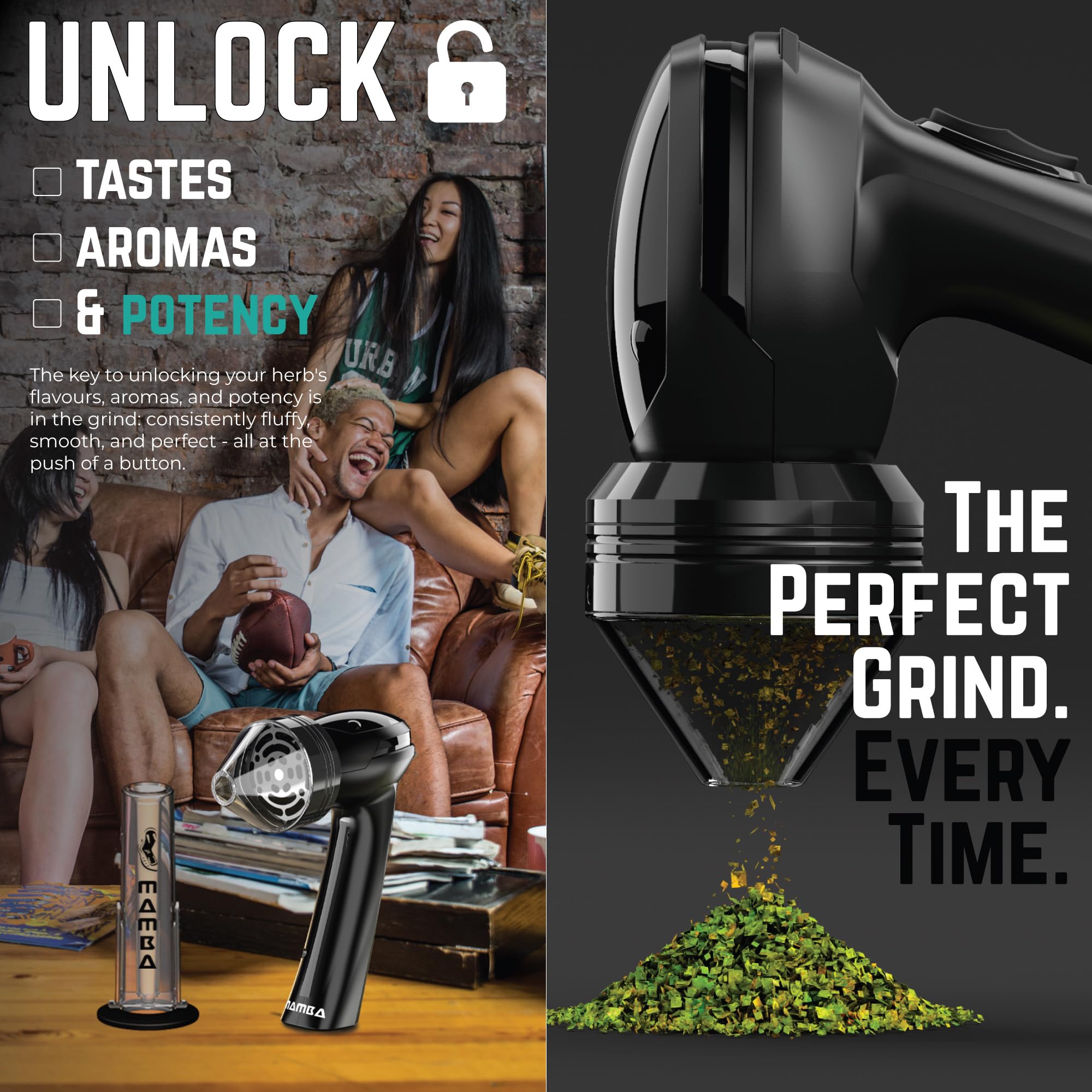 Mamba Loader XL 2g Black USB Electric Herb Grinder - Portable Metal Spice Mill for Kitchen, Herbs & Seasonings | Perfect for Cooking, Baking & Tea Preparation