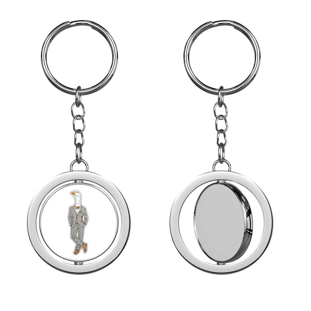 Fashion Goose Round Spinning Stainless Steel Keychain - Double Sided Design for Keys, Bags & Gifts | Durable Metal Key Ring for Everyday Use