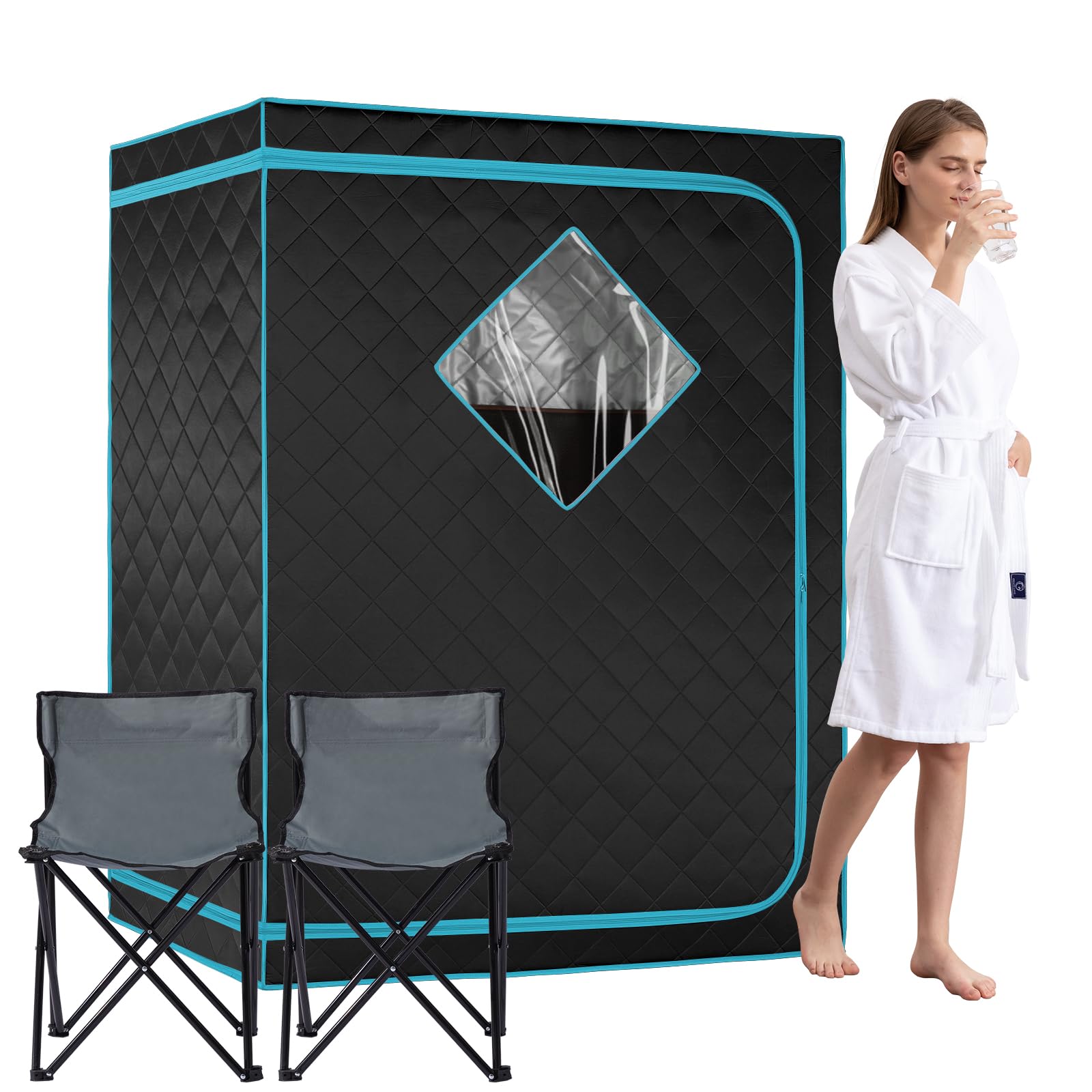 Portable Infrared Sauna Tent for Home Use - 2 Person Personal Sauna with Remote Control, Foldable Chairs for Weight Loss & Relaxation (47.2