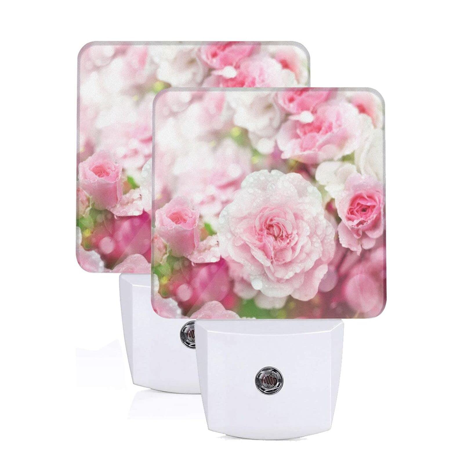 2-Pack Pink Rose LED Night Lights with Auto Dusk to Dawn Sensor - Plug in Decorative Bedside Lamp for Kids & Adults - Perfect for Nursery, Bedroom, Bathroom, Hallway Night Lighting