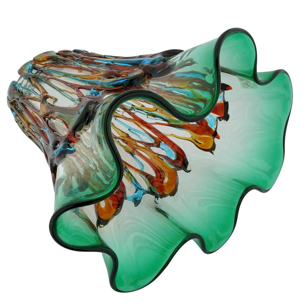Murano Glass Oceanos Abstract Art Vase - Handmade Venetian Green Glass Vase for Home Decor, Wedding Centerpiece & Luxury Gift