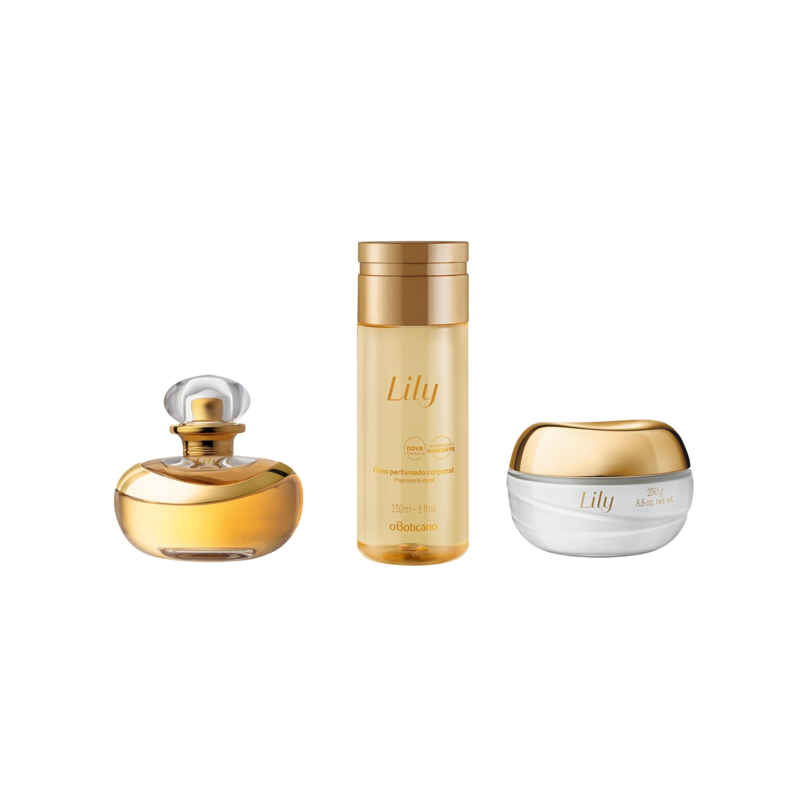 O Boticário Lily Body Care Gift Set - 2.5oz Eau de Parfum, 8.8oz Satin Body Cream & 5oz Body Oil - Floral Fragrance Collection for Women | Perfect for Daily Moisturizing, Special Occasions & Self-Care Gifts