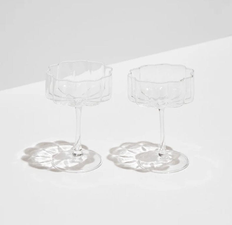 Premium Clear Two Wave Coupe Glasses Set - Elegant Cocktail & Champagne Glasses for Wedding, Party & Home Bar Decor