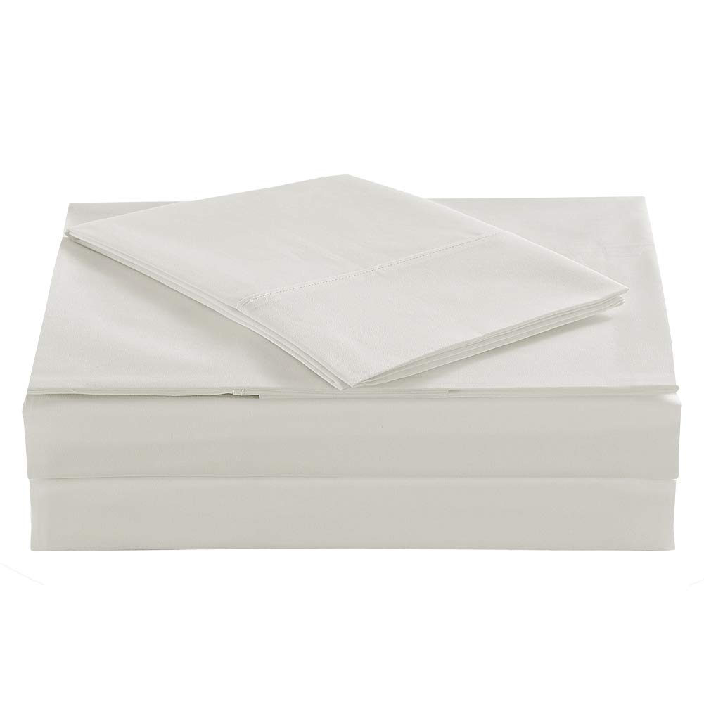 Queen Size Percale Bed Sheets Set - 200 Thread Count 60% Cotton 40% Polyester Blend - Wrinkle Free, Breathable & Crisp for Cool Comfort - 4 Piece Includes Fitted Sheet, Flat Sheet & 2 Pillowcases - Perfect for Hot Sleepers & All-Season Use (Ivory, Queen)