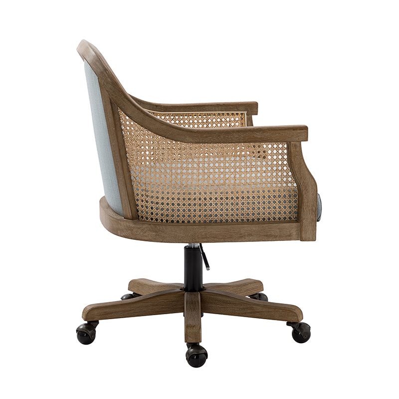 Audrey Task Accent Chair with Rattan Arms - Modern Home Office Chair for Small Spaces, Comfortable Writing Desk Chair with Woven Rattan Backrest - Perfect for Study Rooms, Living Rooms & Cozy Corners