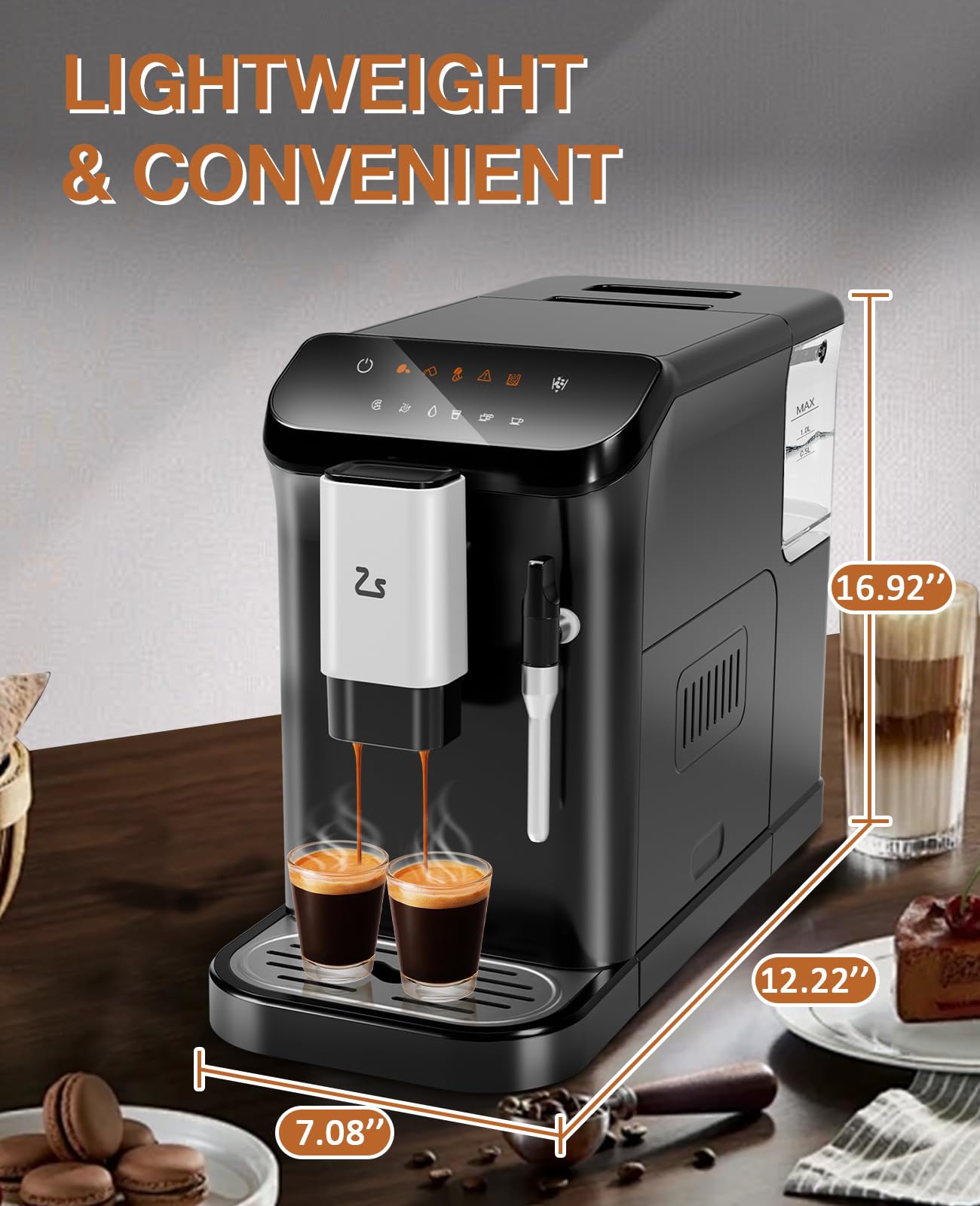 Fully Automatic Espresso Machine 20 Bar with Milk Frother - Built-In Adjustable Coffee Grinder & 1.5L Water Tank - Touch Screen Control for Home & Office Use