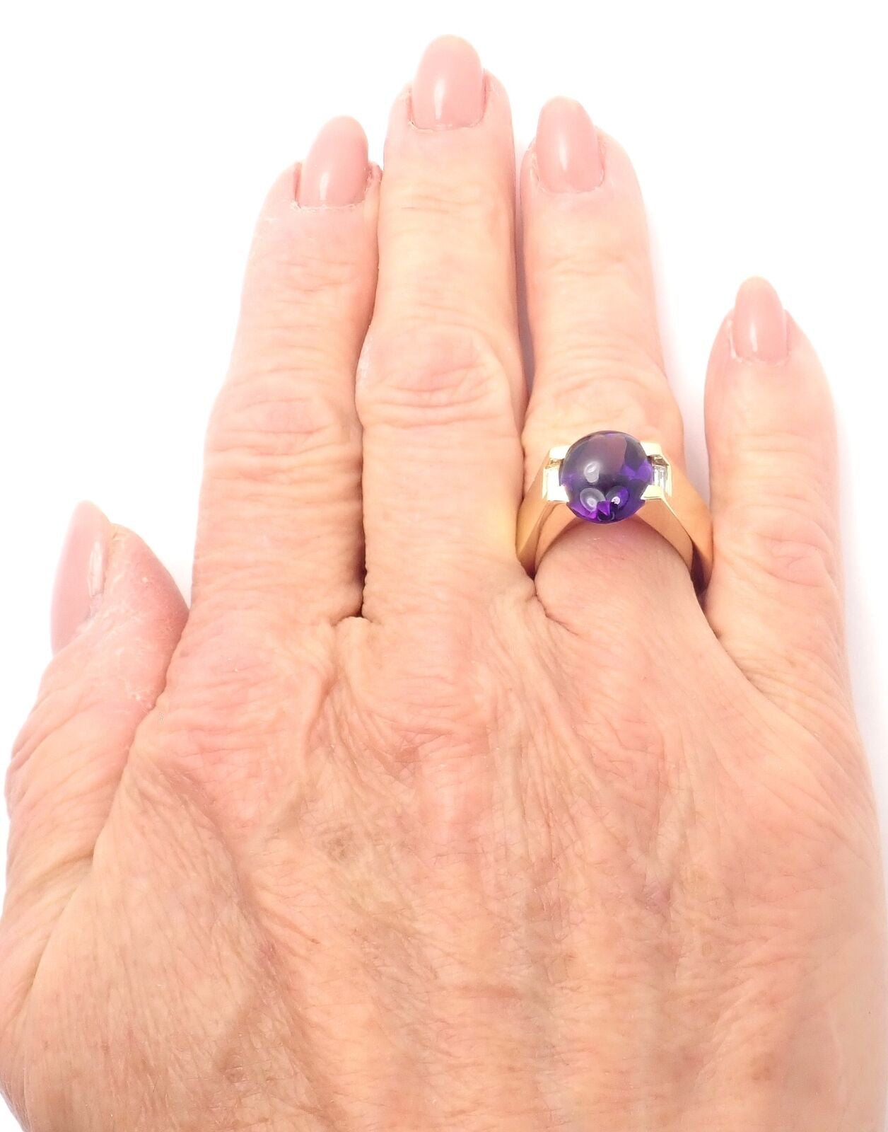 Authentic Cartier Tankissi 18K Yellow Gold Diamond Large Amethyst Ring - Luxury Jewelry for Women, Perfect for Weddings, Anniversaries & Special Occasions