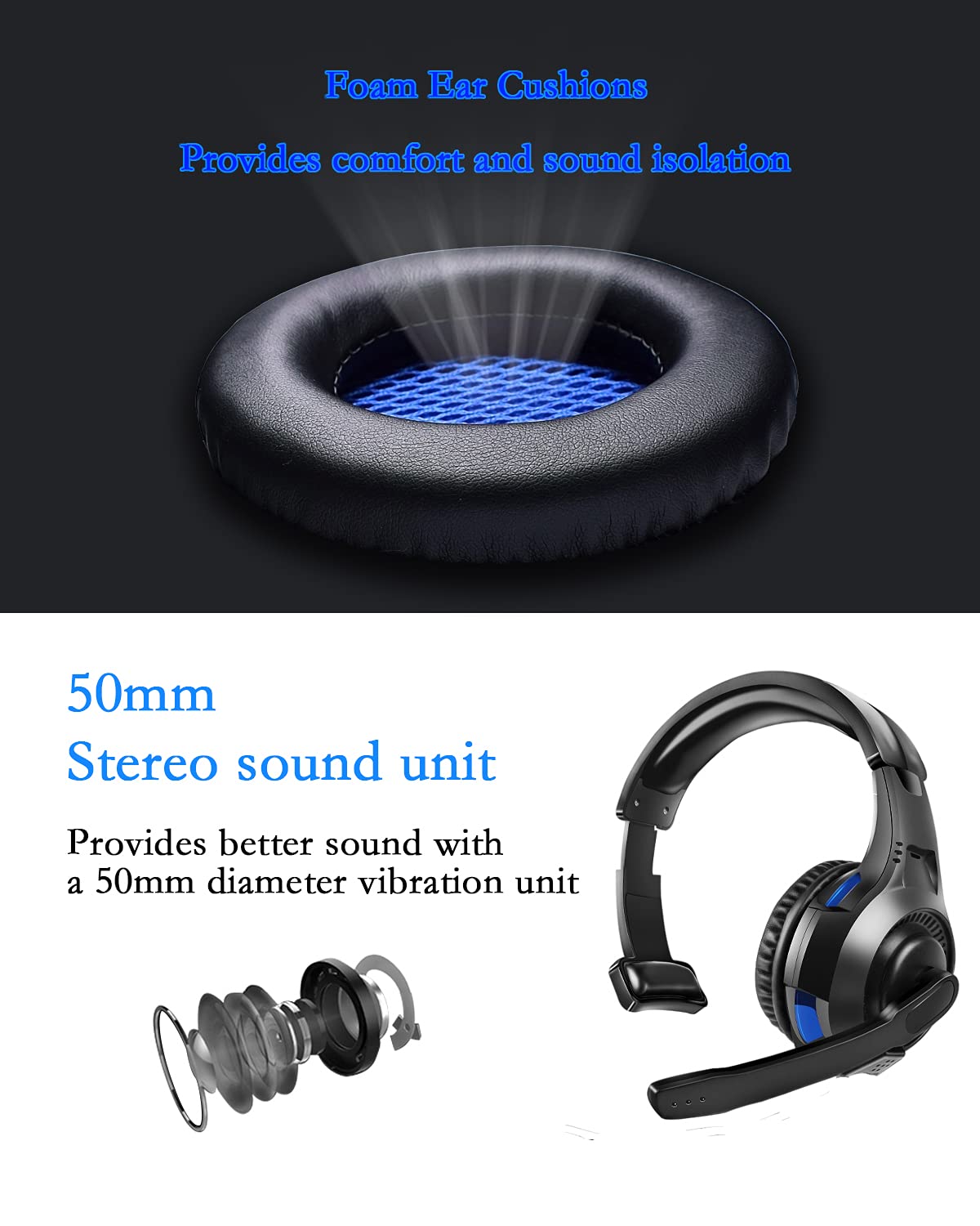 Wireless Gaming Headset with Microphone for PS5, PS4, Xbox Series X/S, Nintendo Switch & PC - 3.5mm Wired Unilateral Headphones with Mic Control for Laptops, Tablets & Phones - Perfect for Online Gaming, Streaming & Video Calls