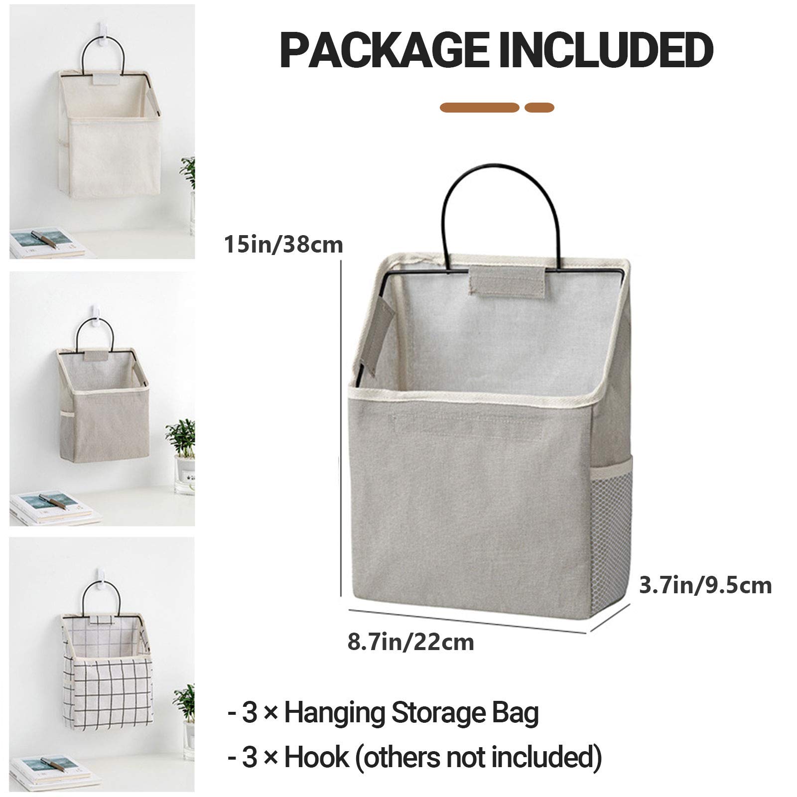 Fabric Over the Door Storage Organizer - 3 Pack Hanging Caddy Pouch for Bedroom, Bathroom & Kitchen | Space Saving Door Hanger for Towels, Toys & Essentials