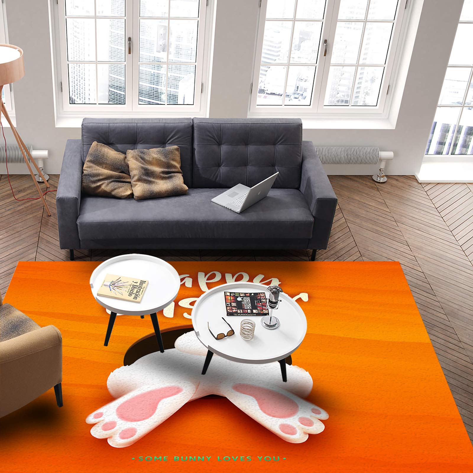 5'x7' Large Non-Slip Area Rug with Happy Easter Bunny Design - Soft Floor Mat for Bedroom, Living Room, Kitchen Runner - Perfect for Easter Decor, Home Comfort & Pet-Friendly Spaces