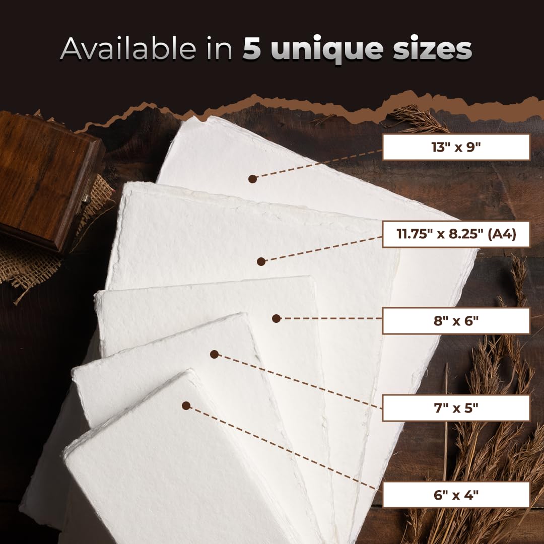 400 GSM Handmade Vintage Deckle Edge Paper - 40 Sheets of Textured Egyptian Cotton Paper for Drawing, Sketching & Calligraphy | Perfect for Art Projects, Scrapbooking & Wedding Invitations