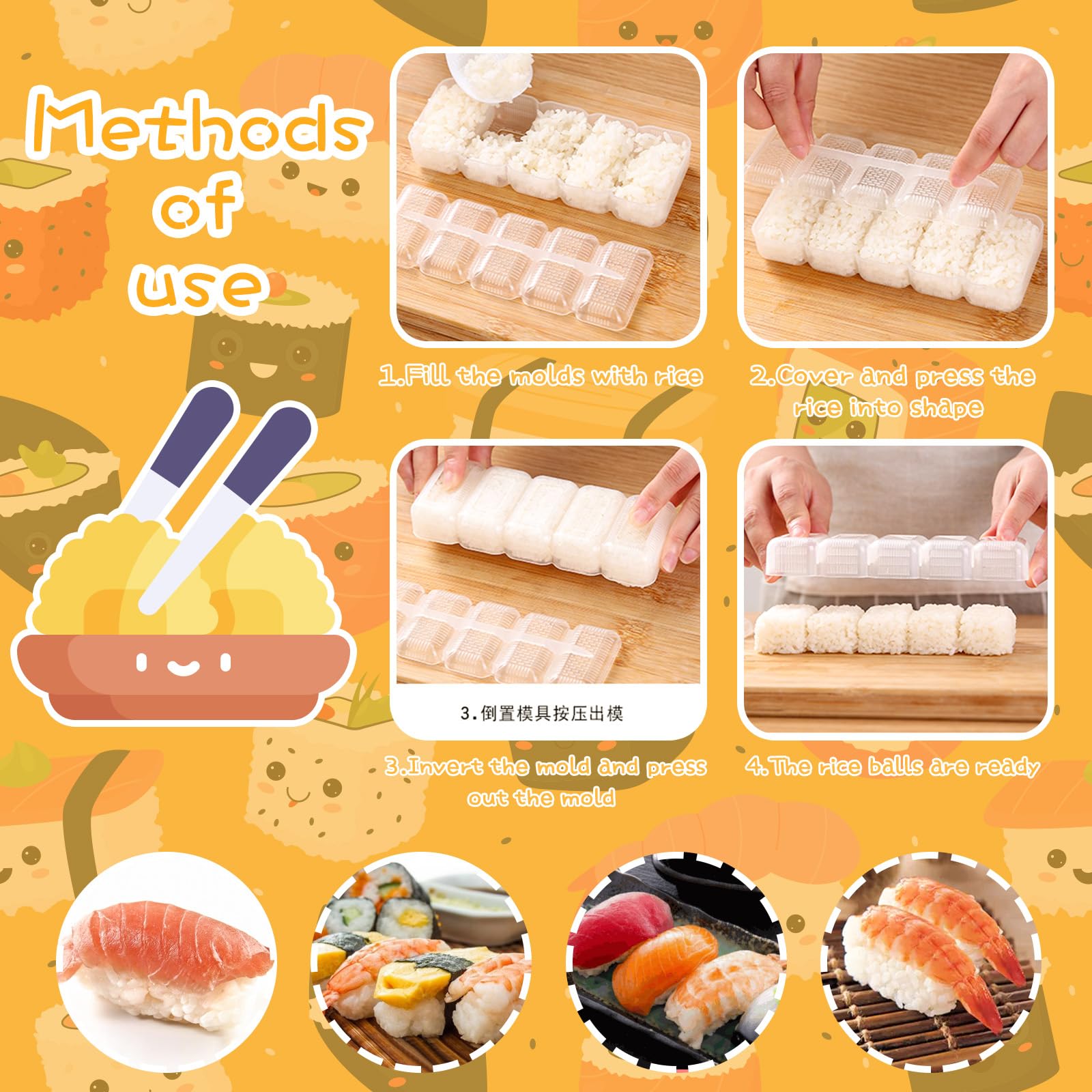 2Pcs Japanese Onigiri Mold Set - DIY Sushi Rice Ball Maker, Chocolate Mold & Nigiri Press Kit with Mini Rice Paddle - Perfect for Bento Box, Kids Lunch, Picnic & Home Cooking