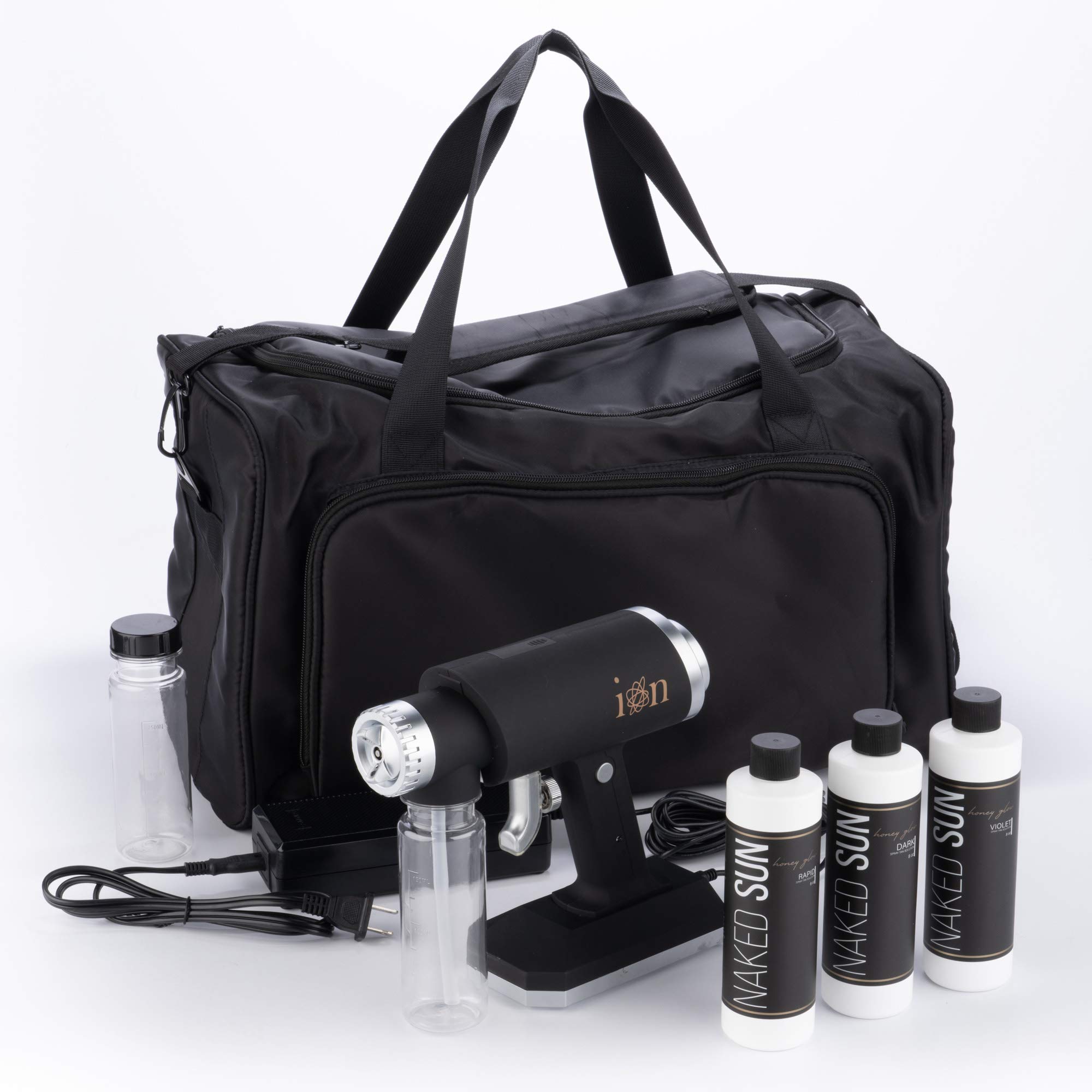 Professional Spray Tanning Machine Kit with Honey Glow Sunless Solution - Naked Sun Ion Tanning System, Pro Tech Bag & Accessories (5-Piece Set) for Salon, Home Use & Mobile Tanning Services