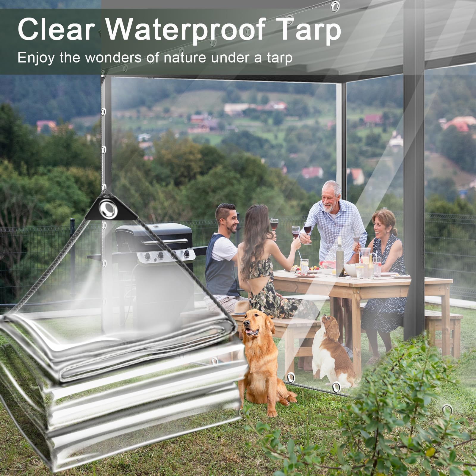 8x16 ft Heavy Duty Clear Waterproof Tarp - 11.8 Mil PVC Tarpaulin with Reinforced Grommets & Cable Ties - Tear Resistant Cover for Camping, Greenhouse, Car Protection, Patio Furniture, Pavilion Shelter - Ideal for Outdoor Use, Emergency Cover & Weather Protection