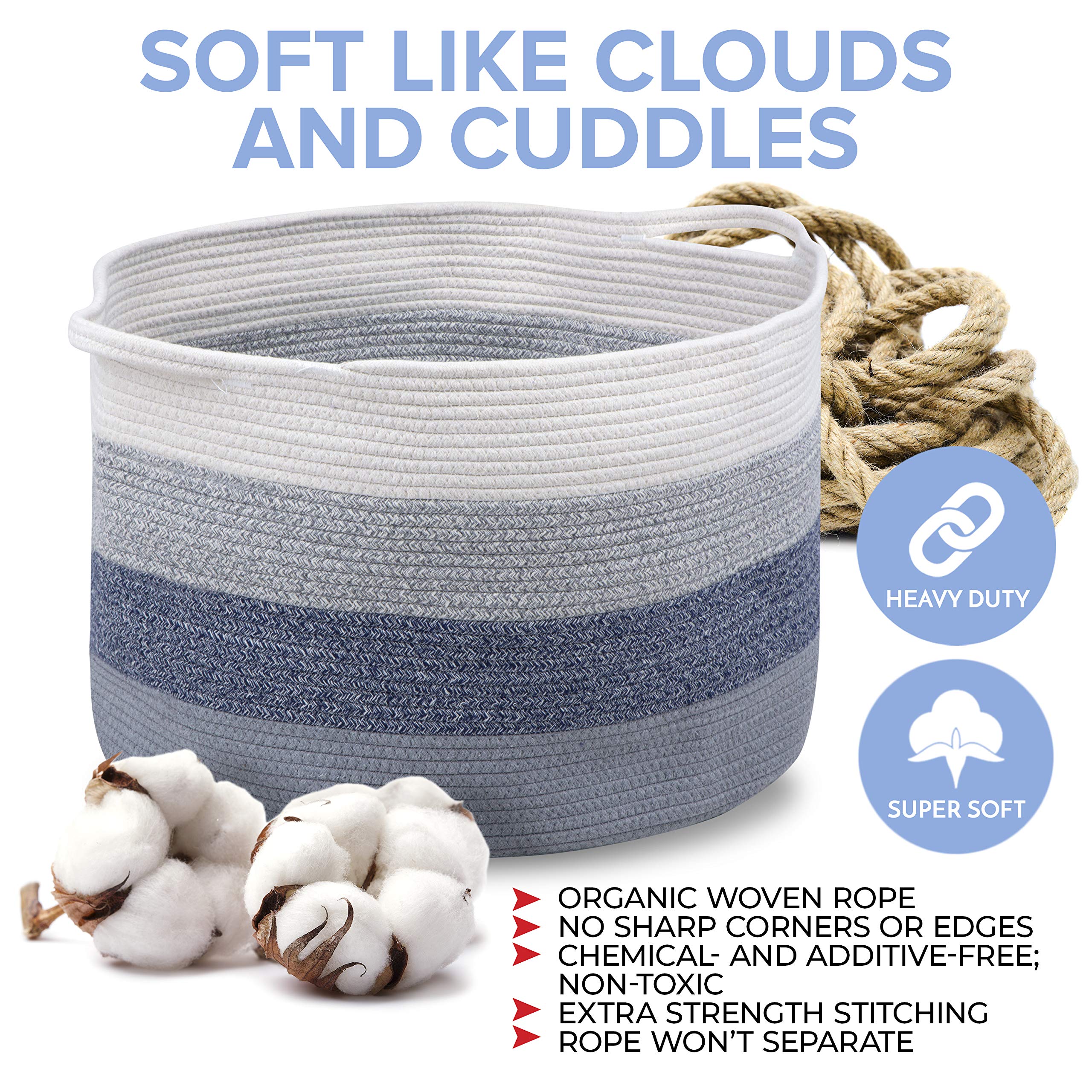 Large Cotton Rope Storage Basket with Handles - Decorative Woven Organizer Bin for Baby Nursery, Dog Toys, Laundry & Home Organization | Perfect for Blankets, Stuffed Animals & Clutter-Free Spaces