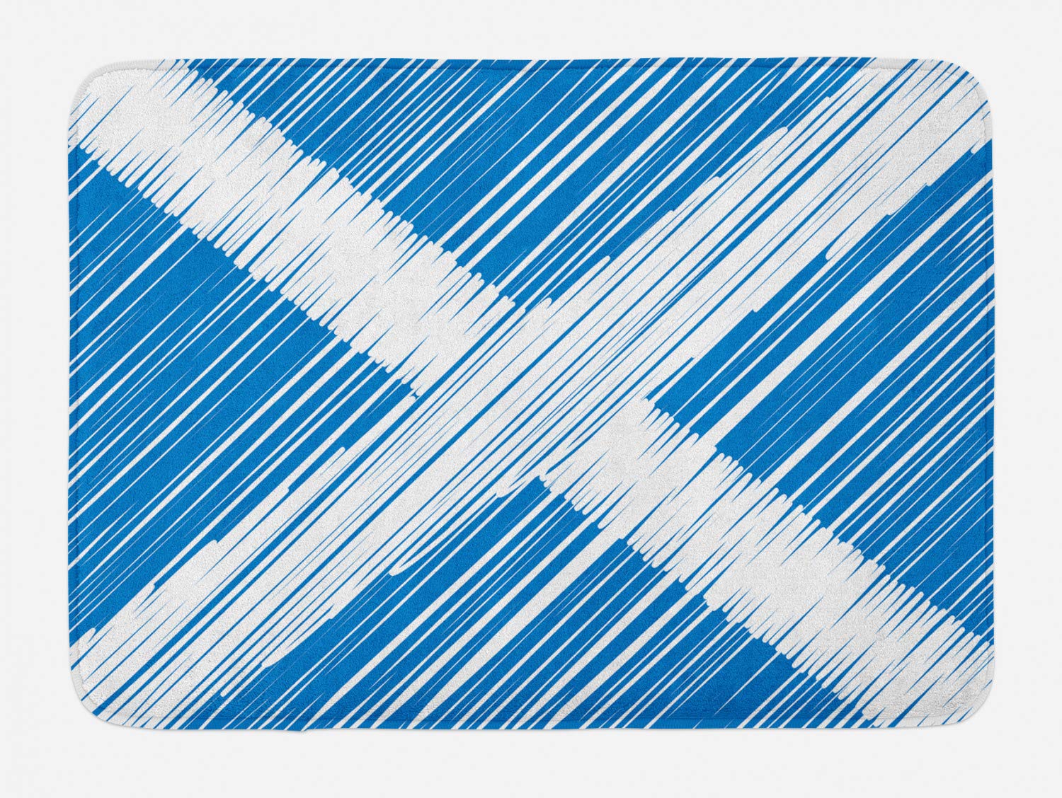 Ambesonne Scotland Bath Mat - Hand Drawn Scottish Saltire Flag Design, Plush Non-Slip Bathroom Rug, 30.2 x 20 Inches, Cobalt Blue & White - Perfect for Scottish-Themed Bathrooms, Guest Rooms & Celtic Home Decor