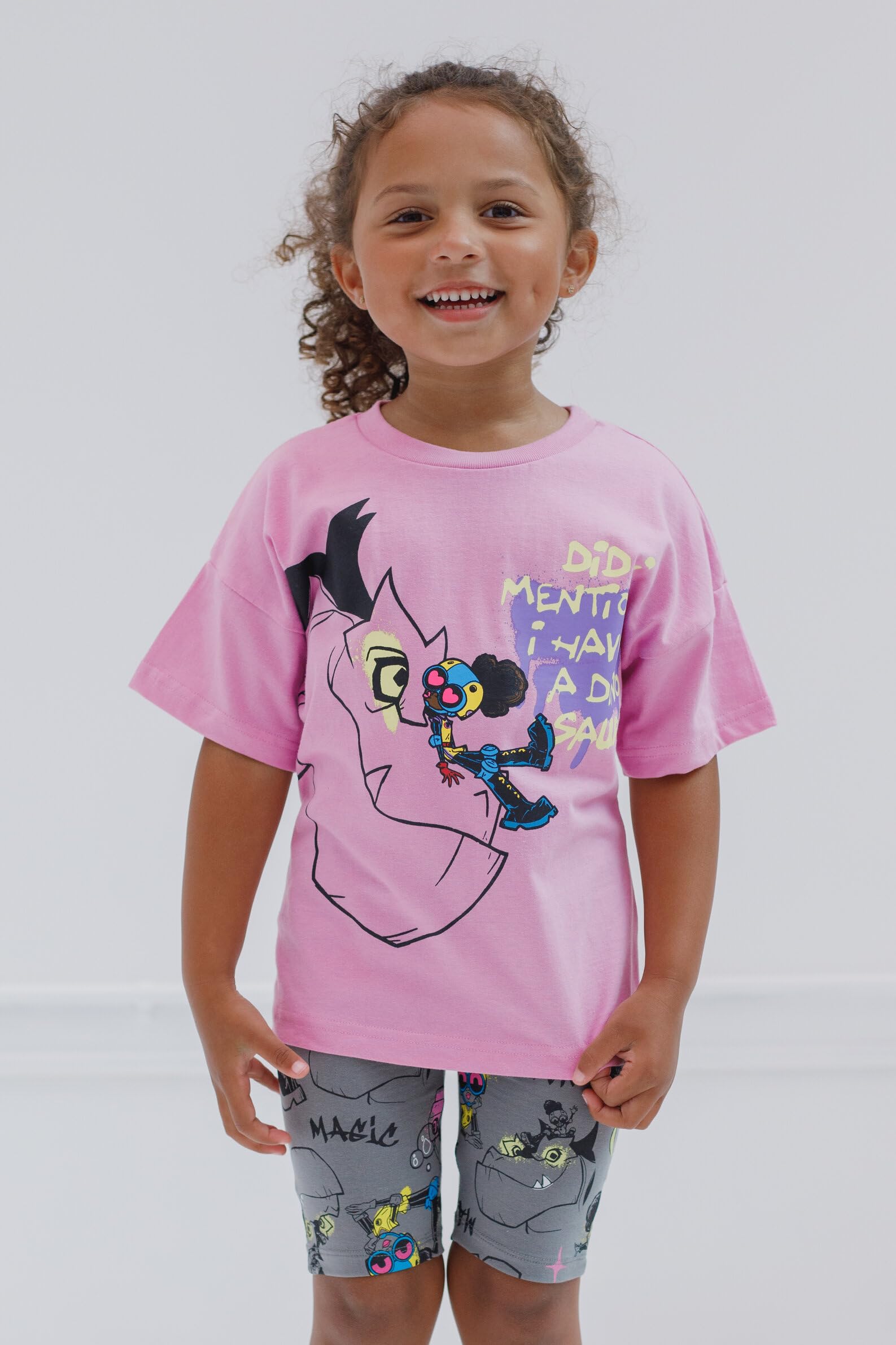 Marvel Moon Girl and Devil Dinosaur Oversized Drop Shoulder T-Shirt & Bike Shorts Outfit Set for Girls (Little Kid to Big Kid) - Perfect for Cosplay, Comic Con & Superhero Themed Parties