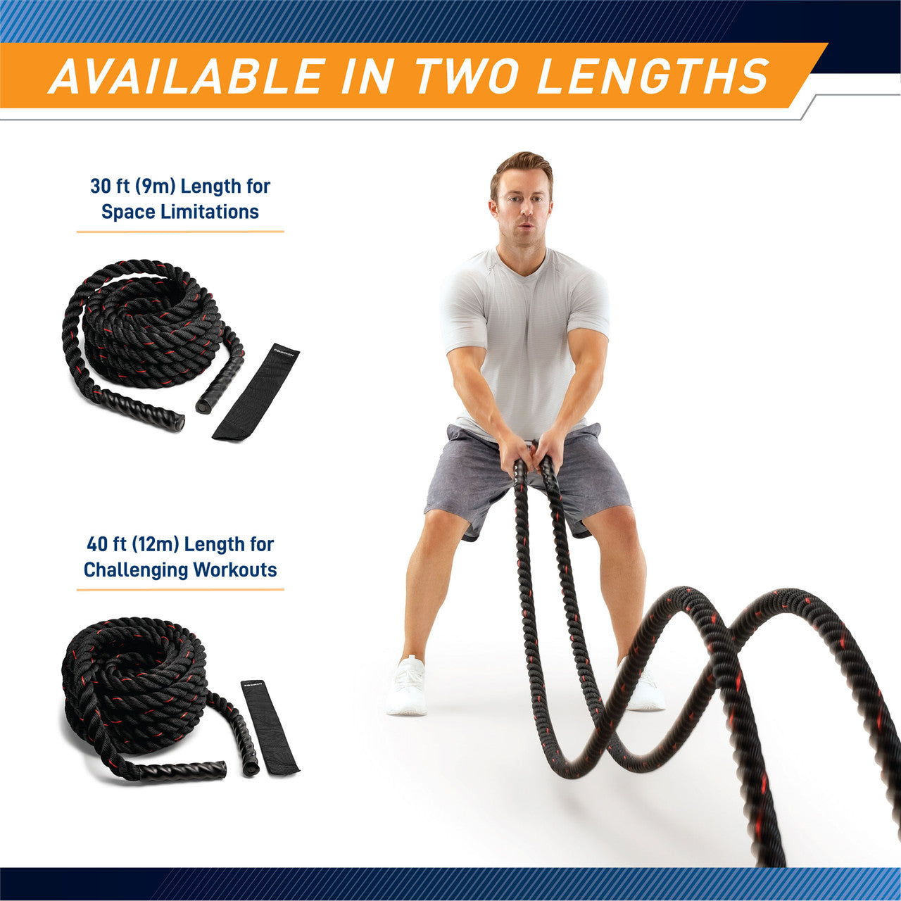 12M (40ft) Battle Ropes 38mm (1.5 Inch) Heavy Duty Exercise Rope for CrossFit, Gym & Home Workouts | ProIron PRO ZS01 2 | Strength Training & Cardio Fitness Equipment