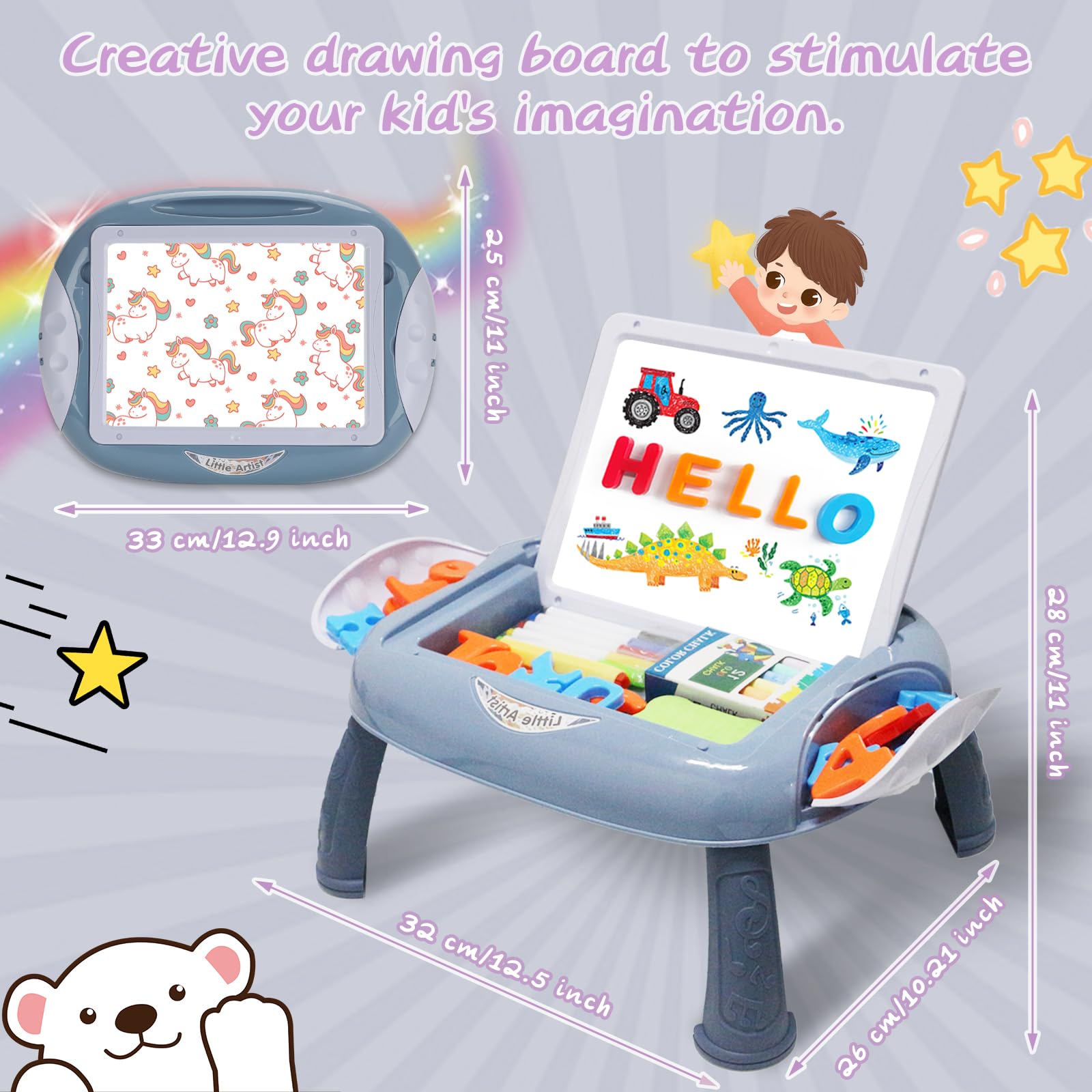Magnetic Letters & Double-Sided Doodle Board Learning Toys for 1 2 3 Year Old Boys - Toddler Educational Toys with Alphabet Practice & Drawing (Blue) | Perfect for Preschool Learning, Travel Activities & Creative Play