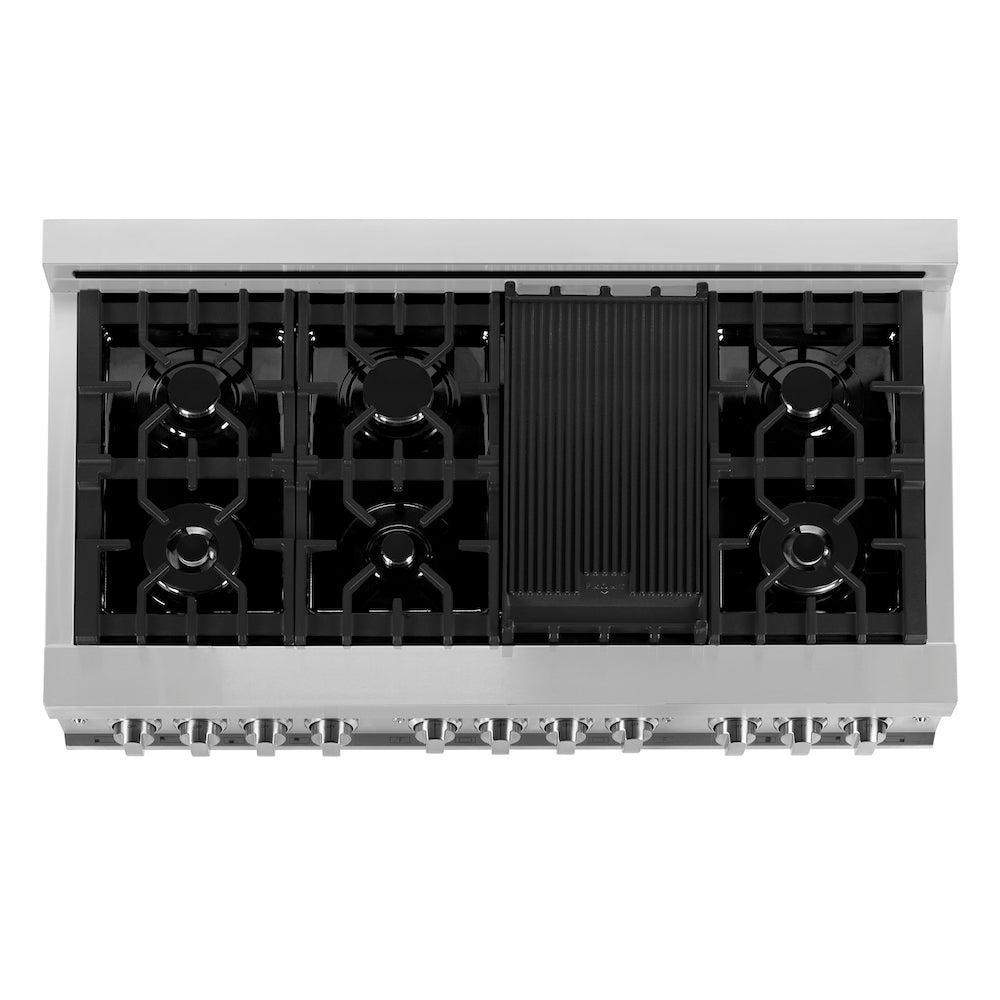 ZLINE 48-Inch 6.0 cu. ft. Stainless Steel Dual Fuel Range - 7 Burner Gas Cooktop & 2 Electric Ovens with Reversible Griddle (RA GR 48) - Perfect for Professional Home Kitchens & Gourmet Cooking
