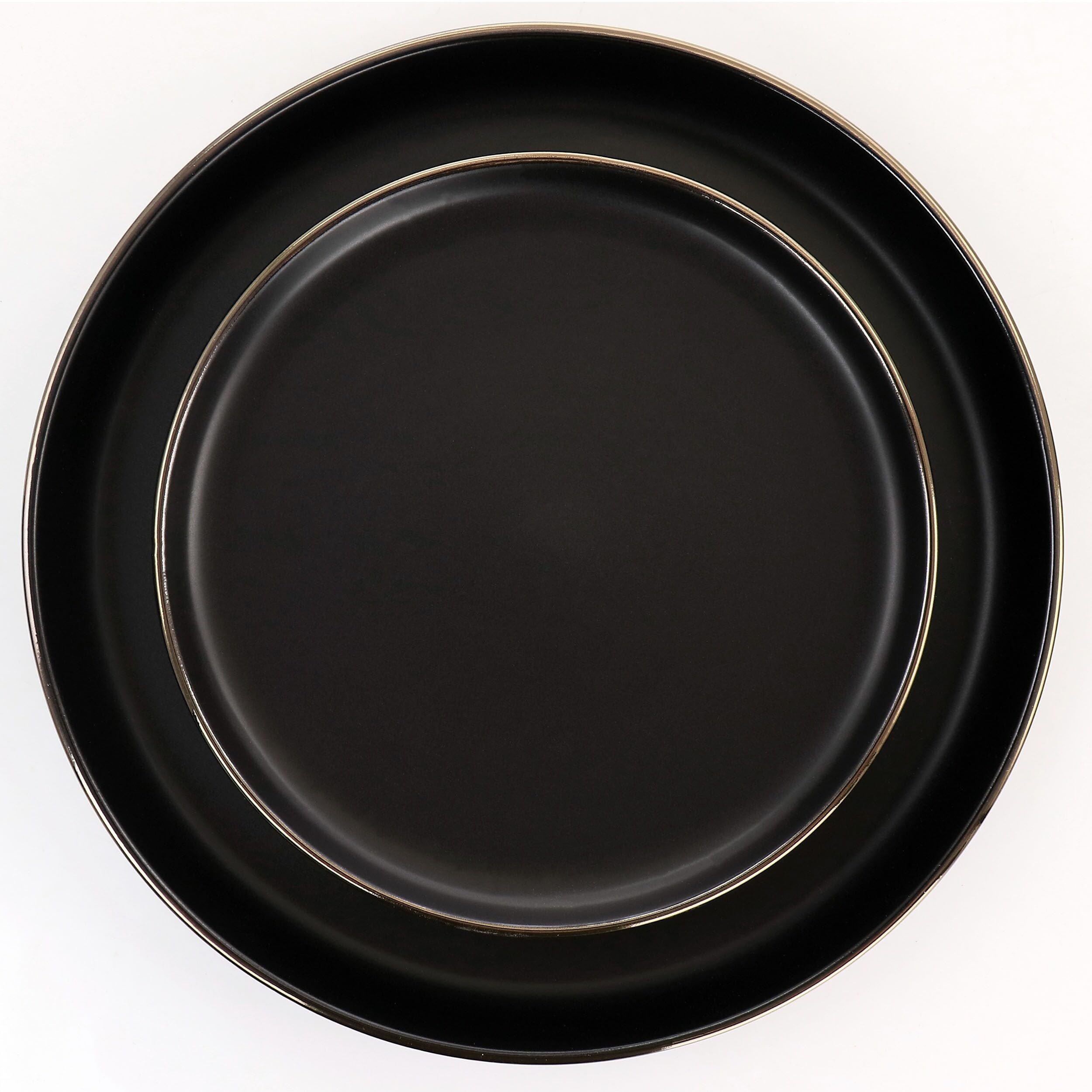 16-Piece Black Stoneware Dinnerware Set with Gold Rim - Elegant & Durable Round Plates, Bowls - Dishwasher & Microwave Safe for Everyday Dining & Entertaining