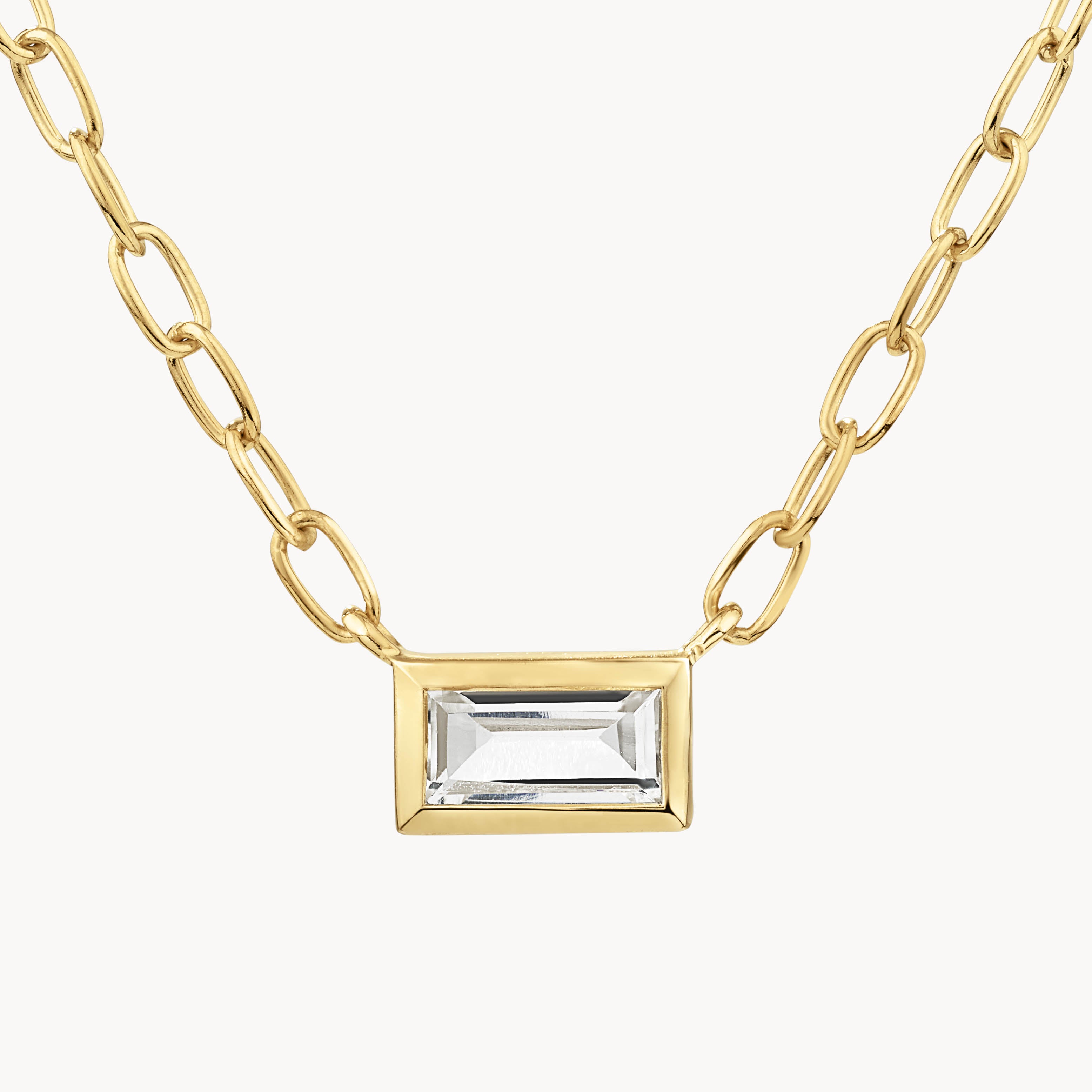White Topaz Baguette Gold Chain Necklace for Women - Elegant Layering Jewelry for Party, Wedding & Everyday Wear