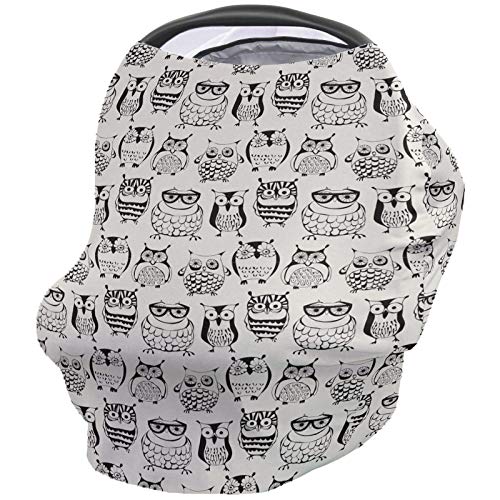 Breastfeeding Cover & Car Seat Canopy - Soft Stretchy Nursing Scarf for Baby Girls & Boys - Cute Owl Print Infant Stroller Cover - Perfect for Nursing in Public & Protecting Baby in Car Seat