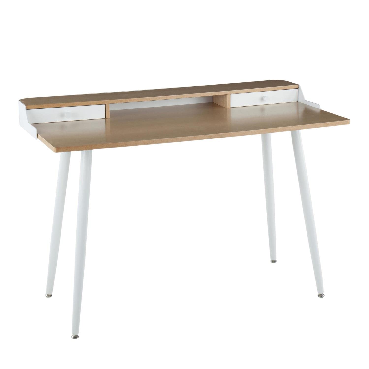 Modern White Steel and Natural Wood Contemporary Desk with White Accents - Perfect for Home Office, Study Room & Workspace Décor