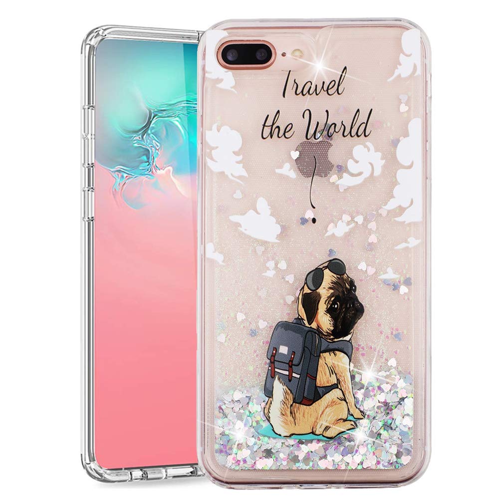 ISADENSER Clear Slim Soft TPU Glitter Case for iPhone 7 Plus/8 Plus - 3D Hearts Quicksand Shiny Liquid Protective Cover | Stylish Design for Daily Use, Work & Travel