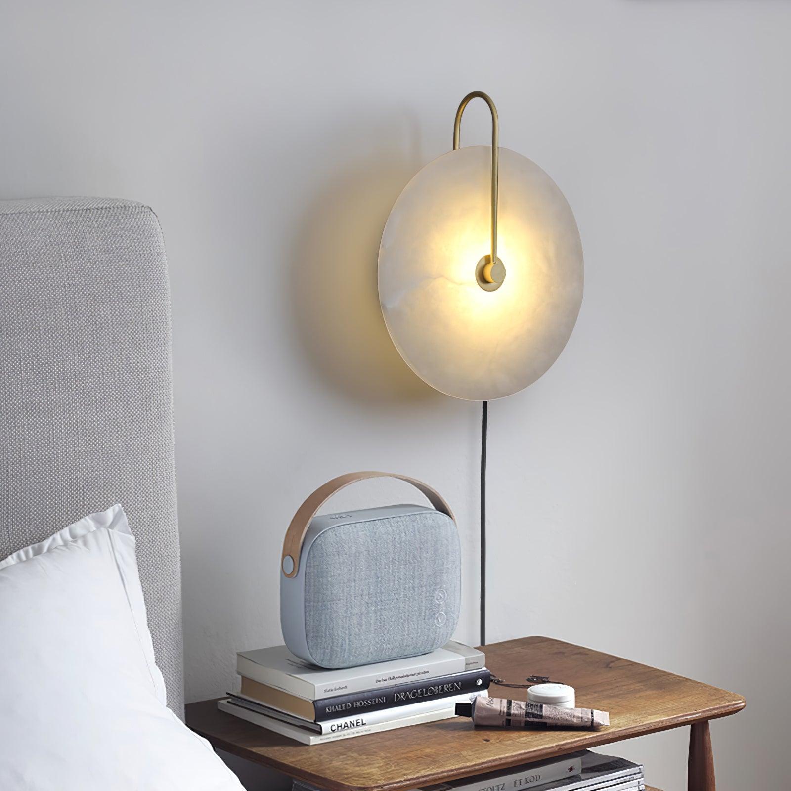 Alabaster LED Plug-In Wall Sconce Light - Modern Plug In Wall Lamp for Bedroom, Living Room, and Hallway Lighting