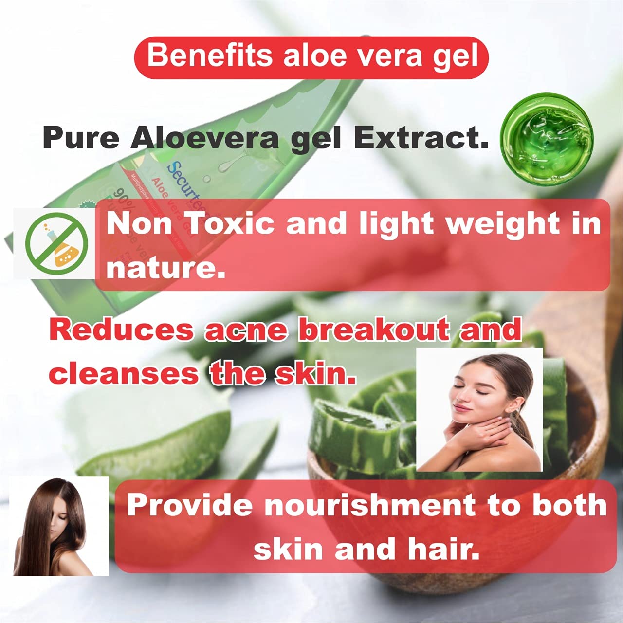 Securteen ISO Certified Aloe Vera Gel - 100% Pure Multipurpose Beauty Gel for Skin & Hair Care | Moisturizing, Soothing & Hydrating | Men & Women | 120ml (Pack of 1) | Perfect for Sunburn Relief, Acne Treatment & Hair Conditioning