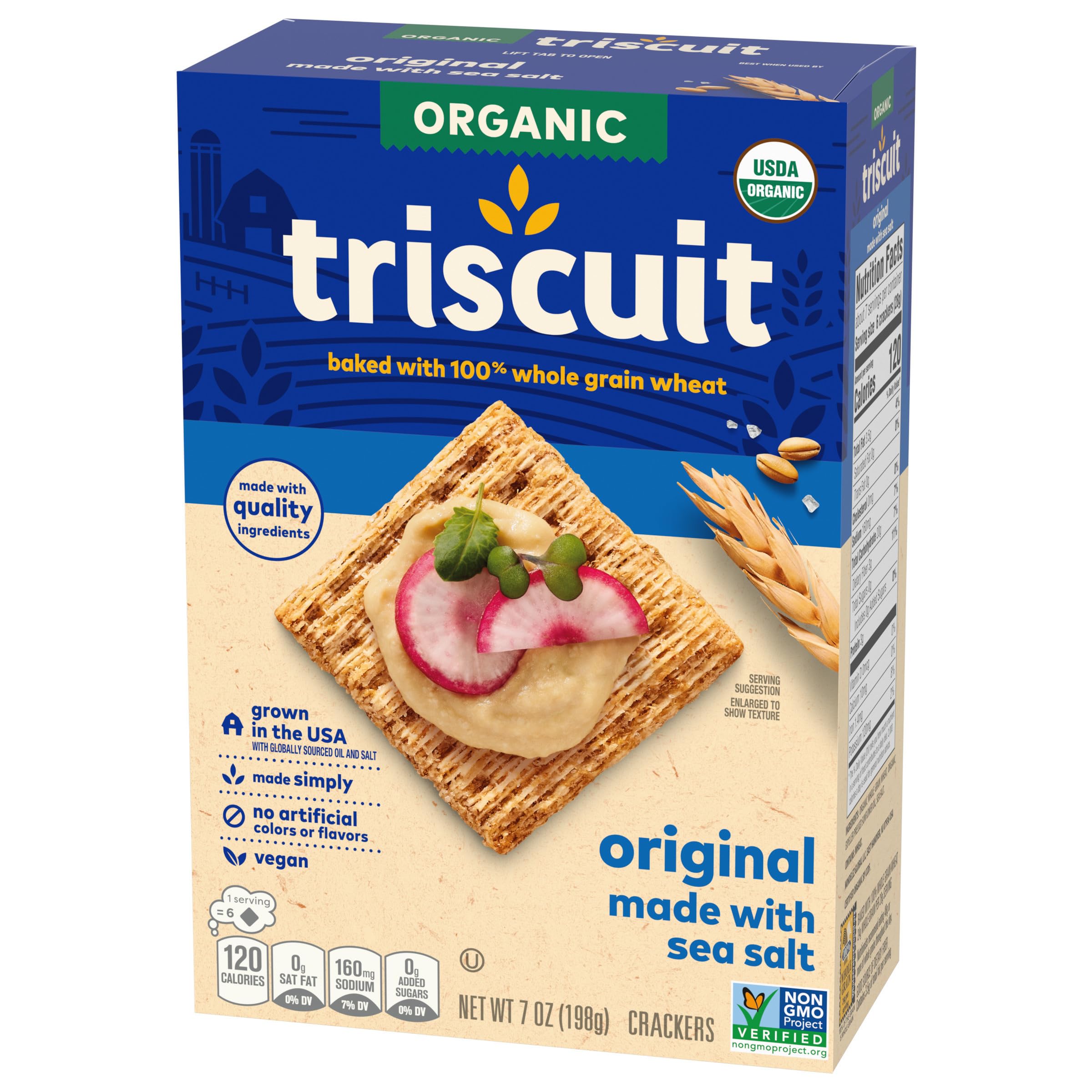 Organic Whole Grain Wheat Crackers | Triscuit Original | Vegan & Gluten-Free Snacks | Healthy Lunch Box & On-The-Go Snacking | 7 oz Pack