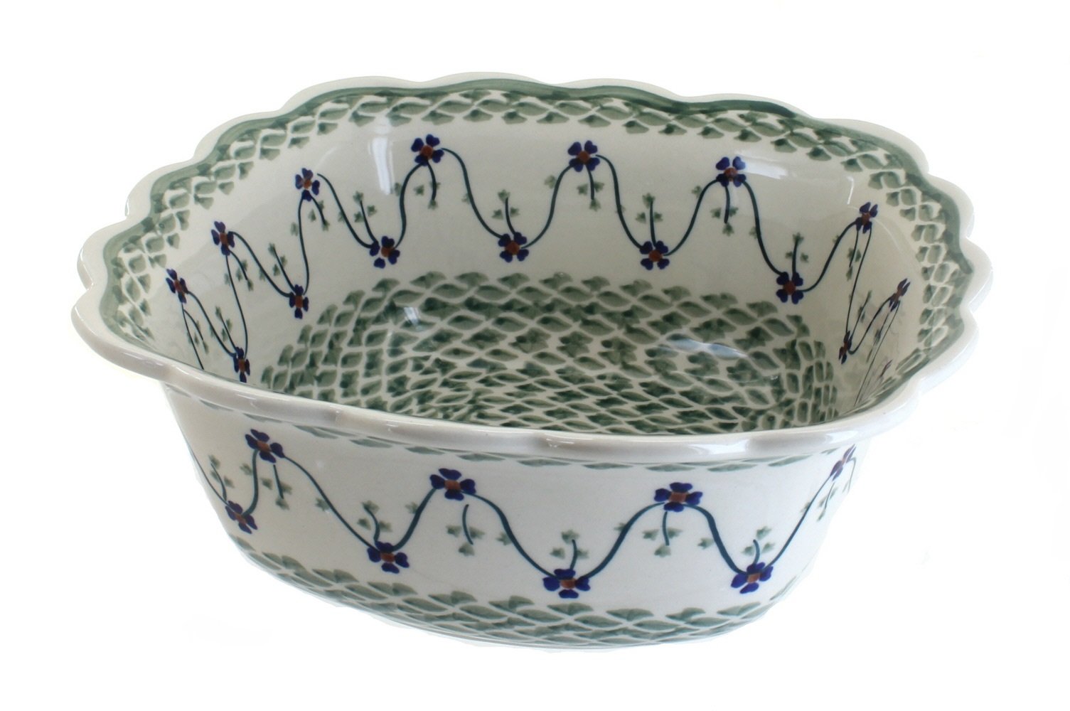 Blue Rose Polish Pottery Sage Floral Large Square Serving Dish - Elegant Dinnerware for Entertaining, Buffets, and Holiday Tablescapes