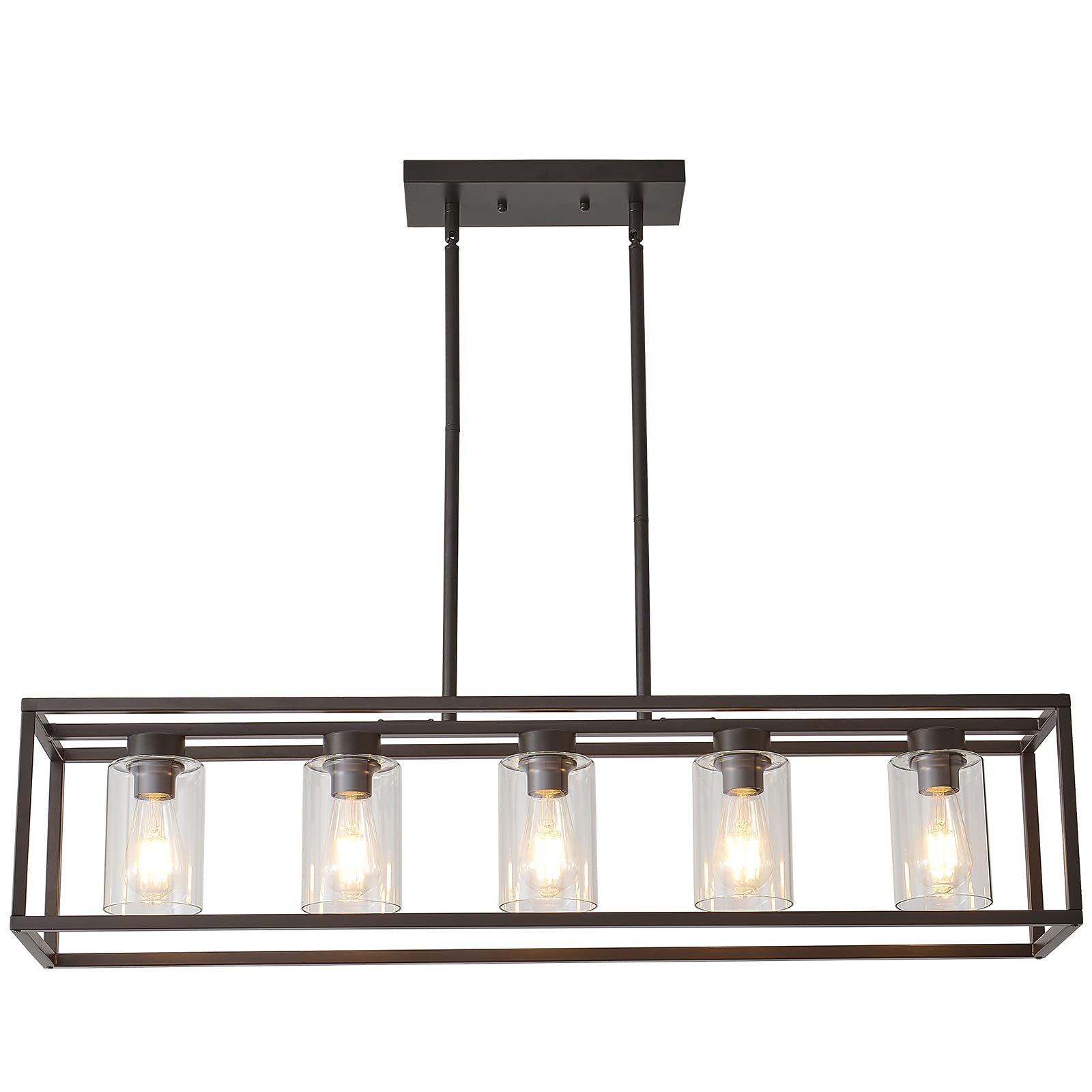 XILICON Oil Rubbed Bronze Farmhouse Chandelier - 5 Light Kitchen Island Pendant Lighting with Glass Shade - Rustic Dining Room Ceiling Fixture for Farmhouse, Kitchen, and Dining Room Decor