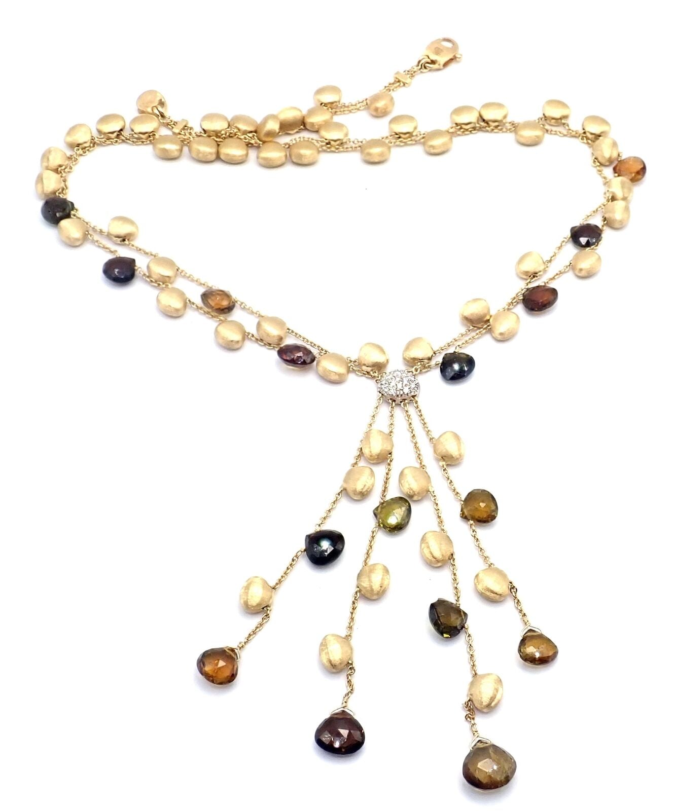 Authentic Marco Bicego 18k Yellow Gold Confetti Diamond Topaz Tassel Necklace - Elegant Statement Jewelry for Weddings, Parties & Special Occasions