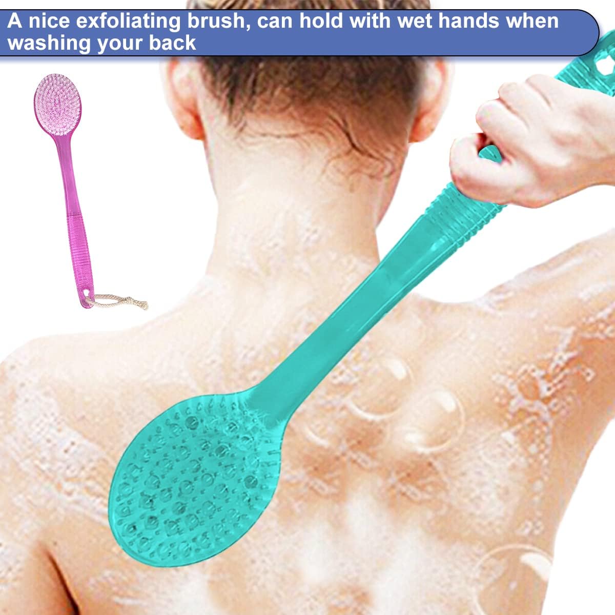 KYNA Long Handle Soft Bristle Bath Brush - Exfoliating Body Scrubber for Men & Women (Random Colors) | Back Scrubber for Shower, Bath & Spa | Perfect for Exfoliation & Deep Cleaning