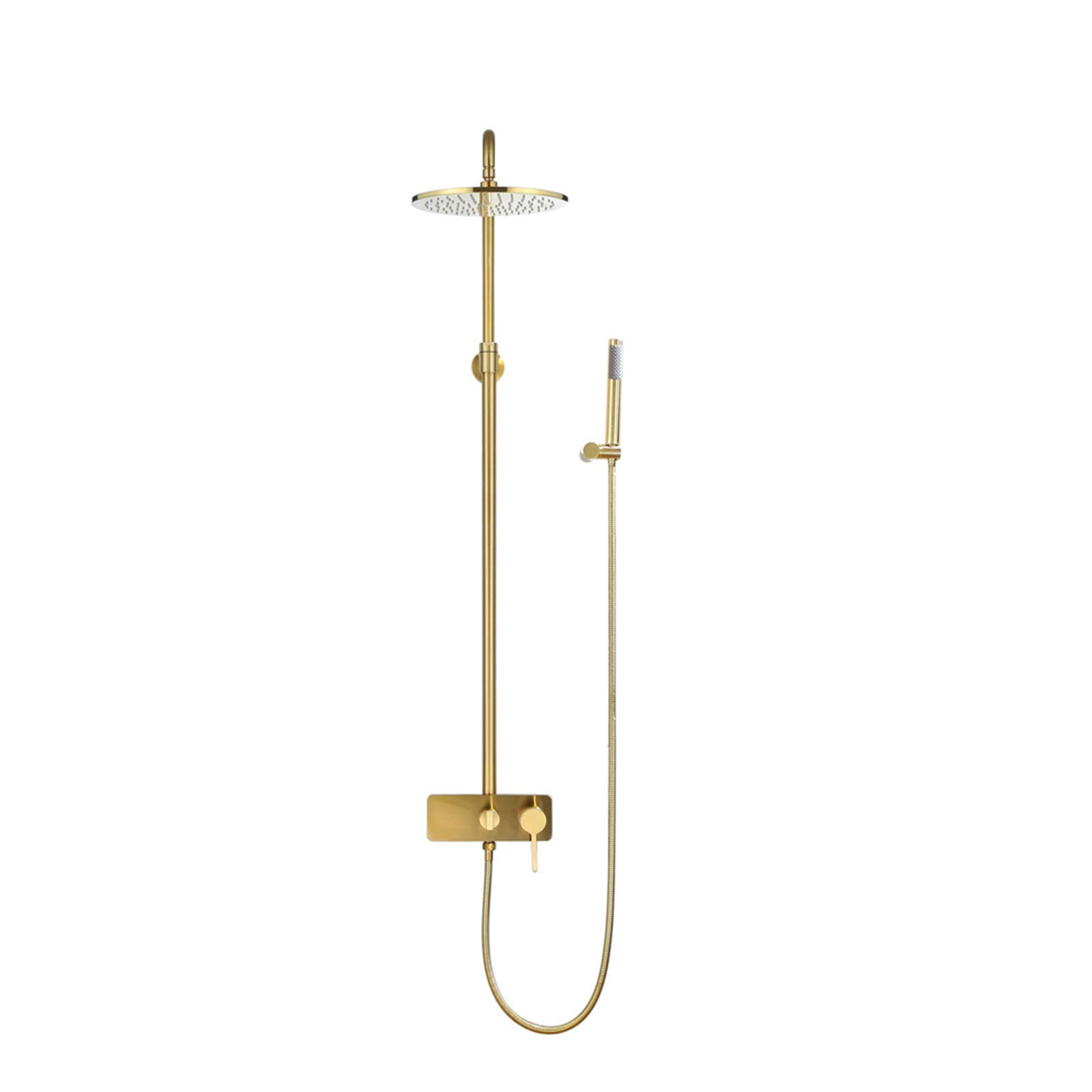 LUNEZY 10 Inch Brushed Gold Wall Mounted Shower Faucet Set - Rainfall Shower Head, Handheld Shower & Bathtub Faucet - Luxury Bathroom Fixtures for Modern & Spa-Like Showers