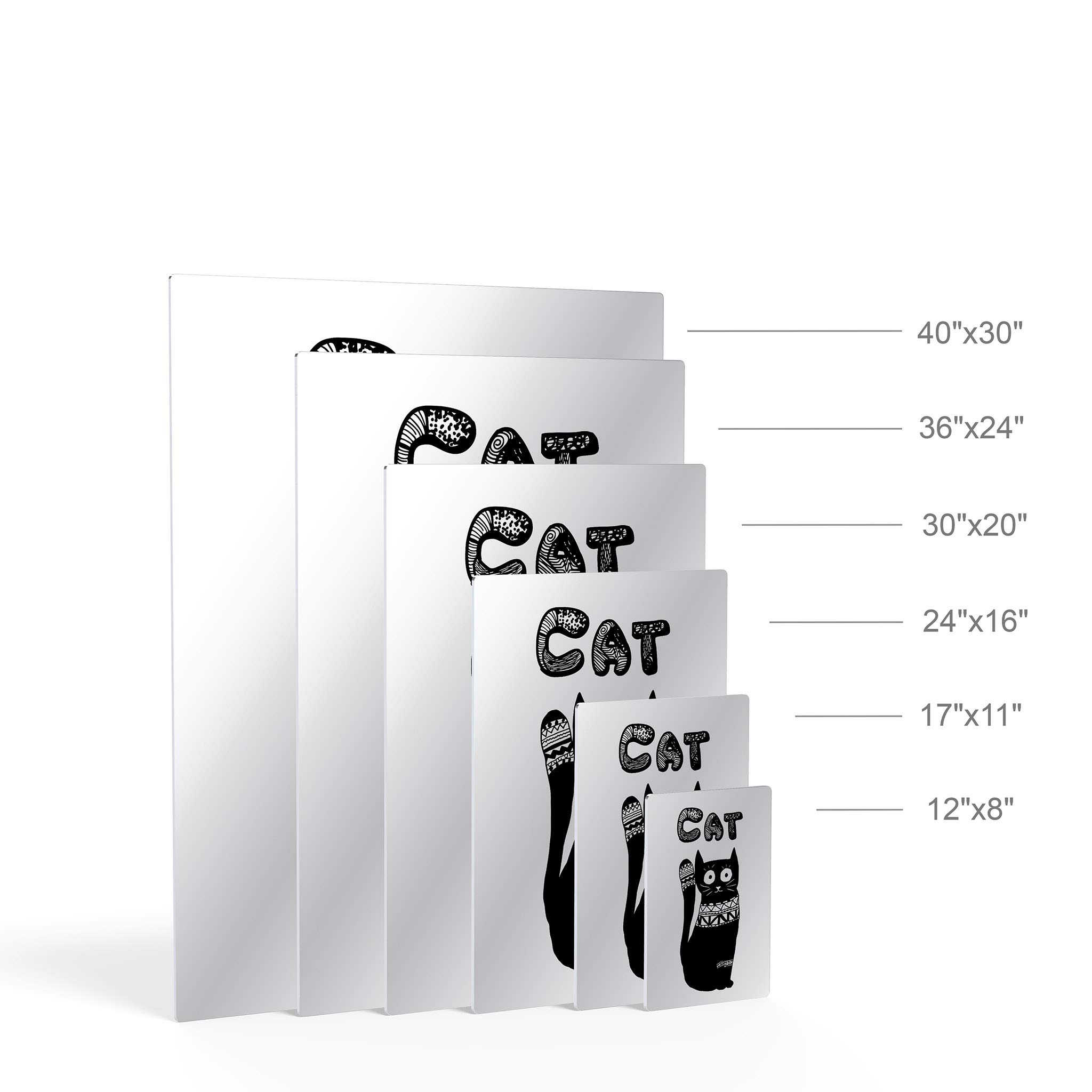 Scandinavian Cat Wall Art - White Background Metal Print for Kids Room, Nursery & Baby Room Decor | 40x30 Inches | Made in USA | Perfect for Playrooms, Bedrooms & Modern Home Interiors