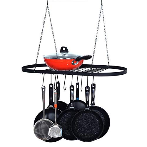 Sturdy Oval Ceiling Pot and Pan Rack with Hooks - Space-Saving Kitchen Storage Organizer for Cookware - Perfect for Small Kitchens, RVs, and Tiny Homes