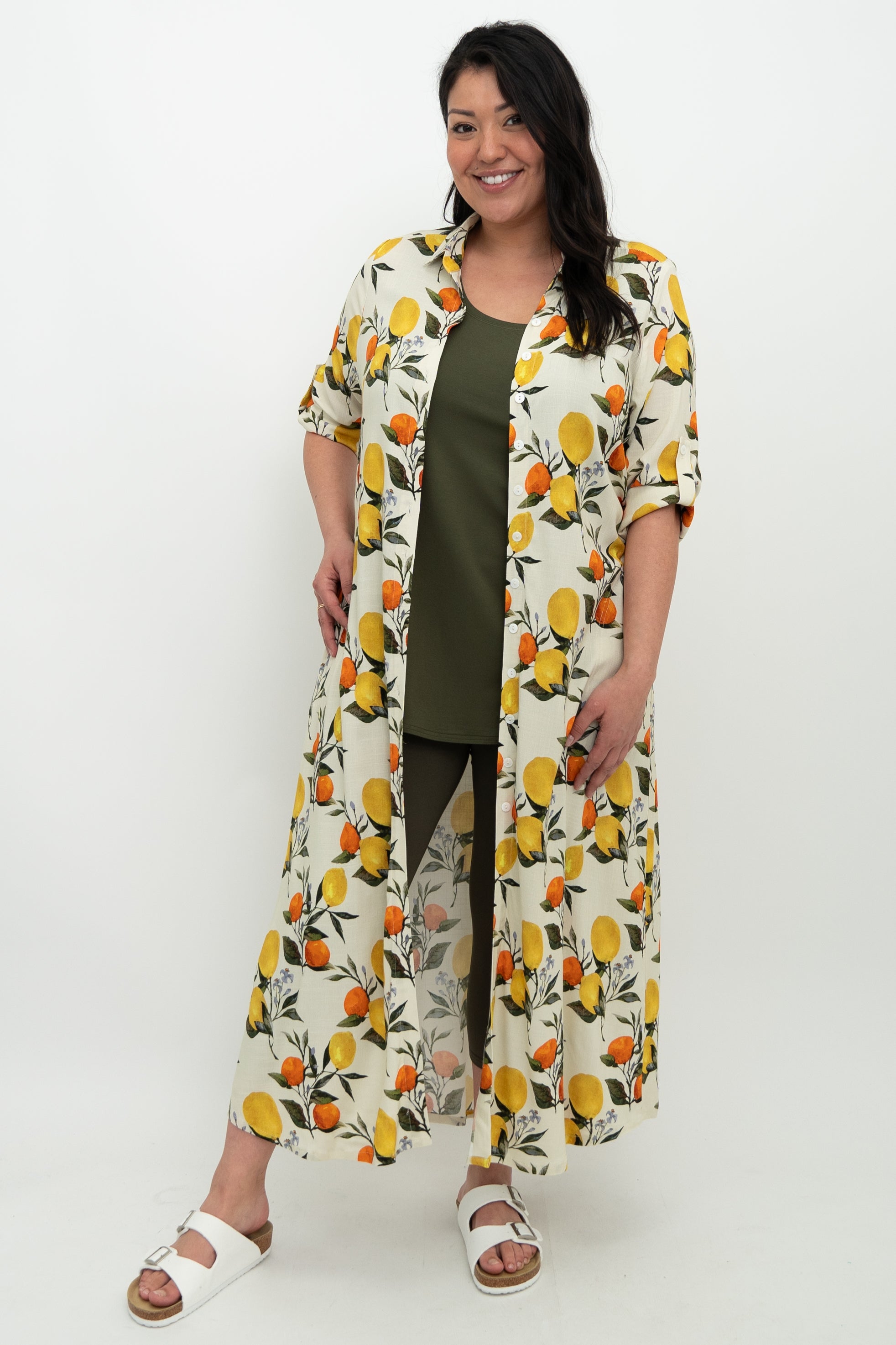 Jennifer Women's Summer Dress - Lemonade Print, Linen Bamboo Blend, Comfortable & Breathable for Beach Vacation, Garden Party & Casual Outings