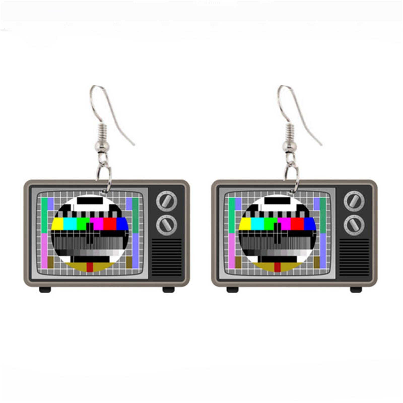 Vintage Mini CRT TV Earrings for Women - Retro Static Screen Simulated Television Dangle Earrings - Fun Nostalgic Statement Jewelry for Girls (Perfect for 80s Theme Parties & Costume Accessories)
