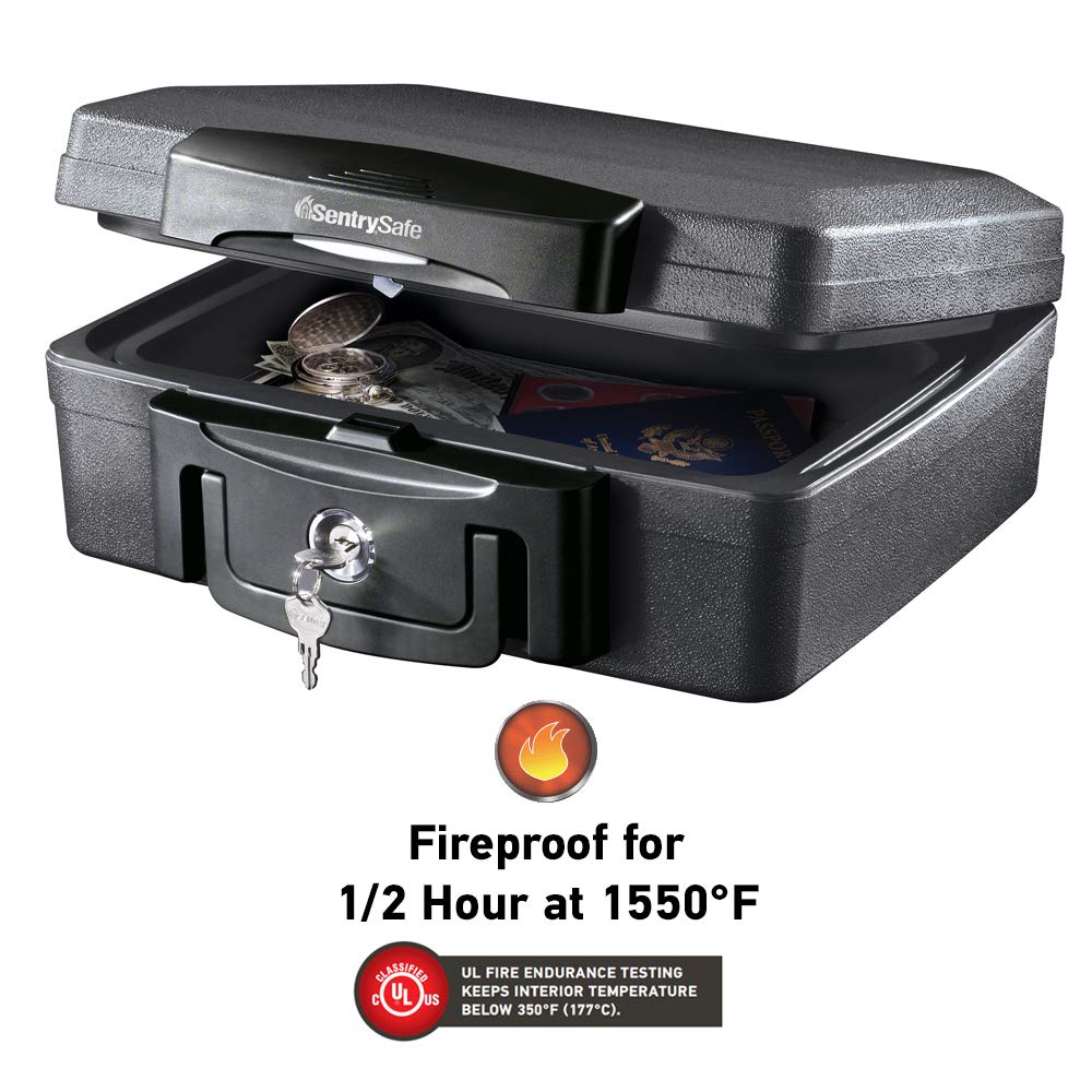 SentrySafe H0100 Fireproof Waterproof Security Box with Key Lock - 0.17 Cubic Feet, Black | 1170 Fireproof Safe Box with Key Lock - 0.61 Cubic Feet, Black | Ideal for Home, Office & Travel Document Protection