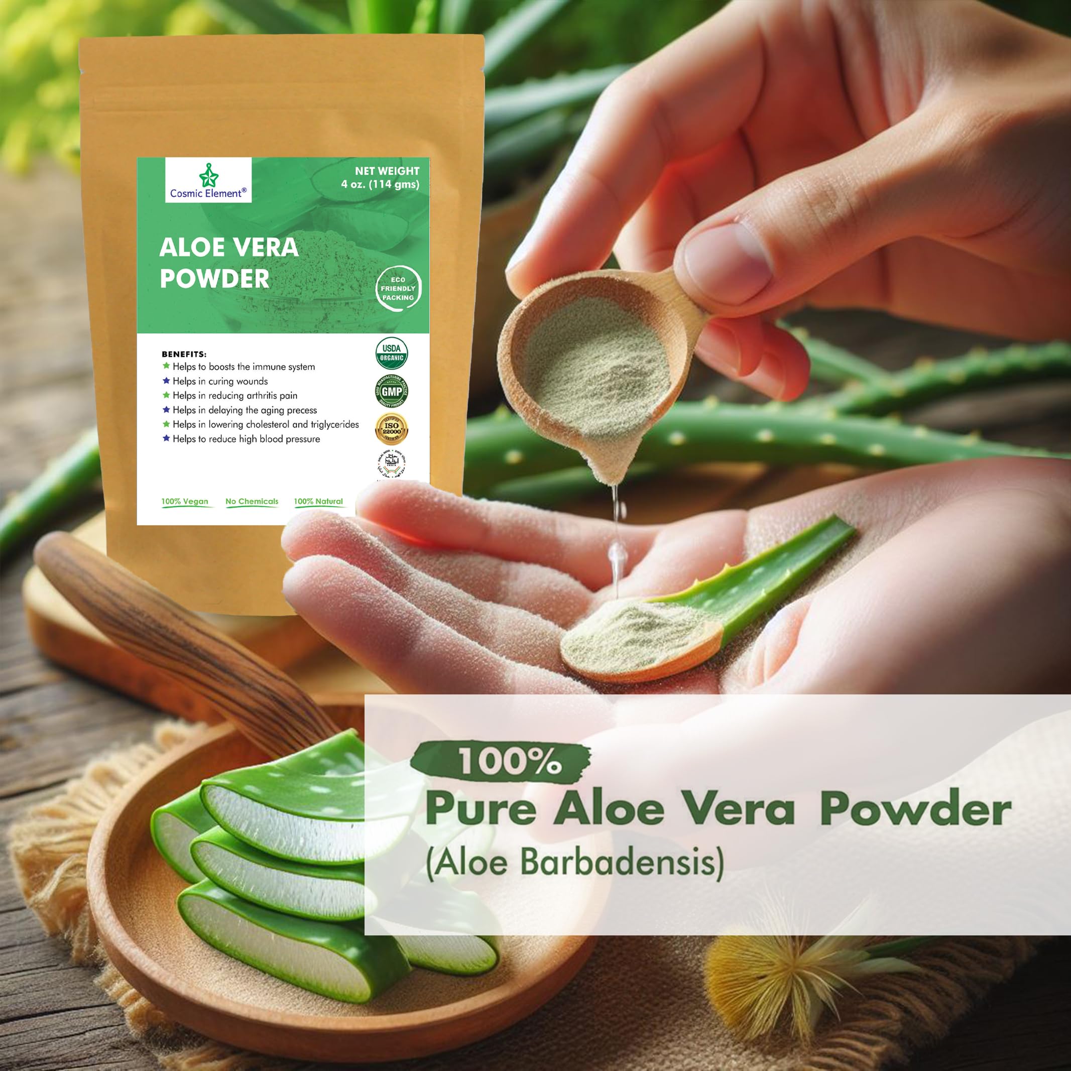 Organic Aloe Vera Powder 100% Pure | Hydrating After Sun Care, Moisturizing for Face, Body & Skin | Sunburn, Acne & Dry Skin Relief | Aloe Powder for Hair Growth | 4 oz | Perfect for DIY Skincare, Sunburn Recovery & Natural Hair Treatments