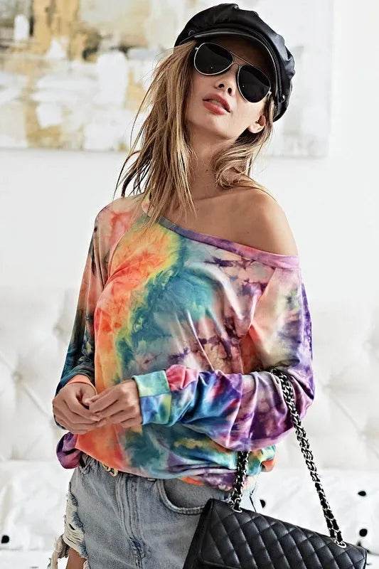 BiBi Tie Dye Soft Knit Jersey Top for Women - Comfortable Casual T-Shirt for Summer, Beach, and Everyday Wear